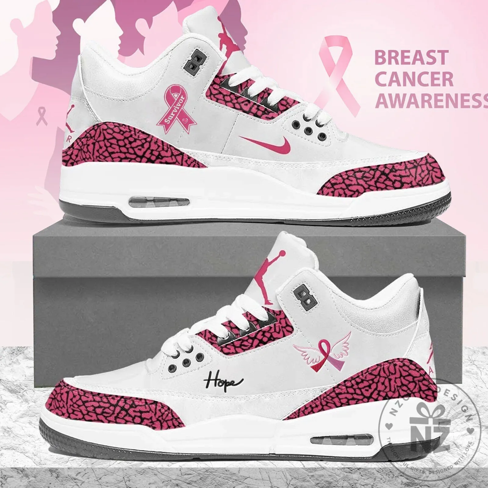 Breast Cancer Awareness Hope Ribbon Pink Elephant Print Sneakers 5 Breast Cancer Awareness Hope Ribbon Pink Elephant Print Sneakers