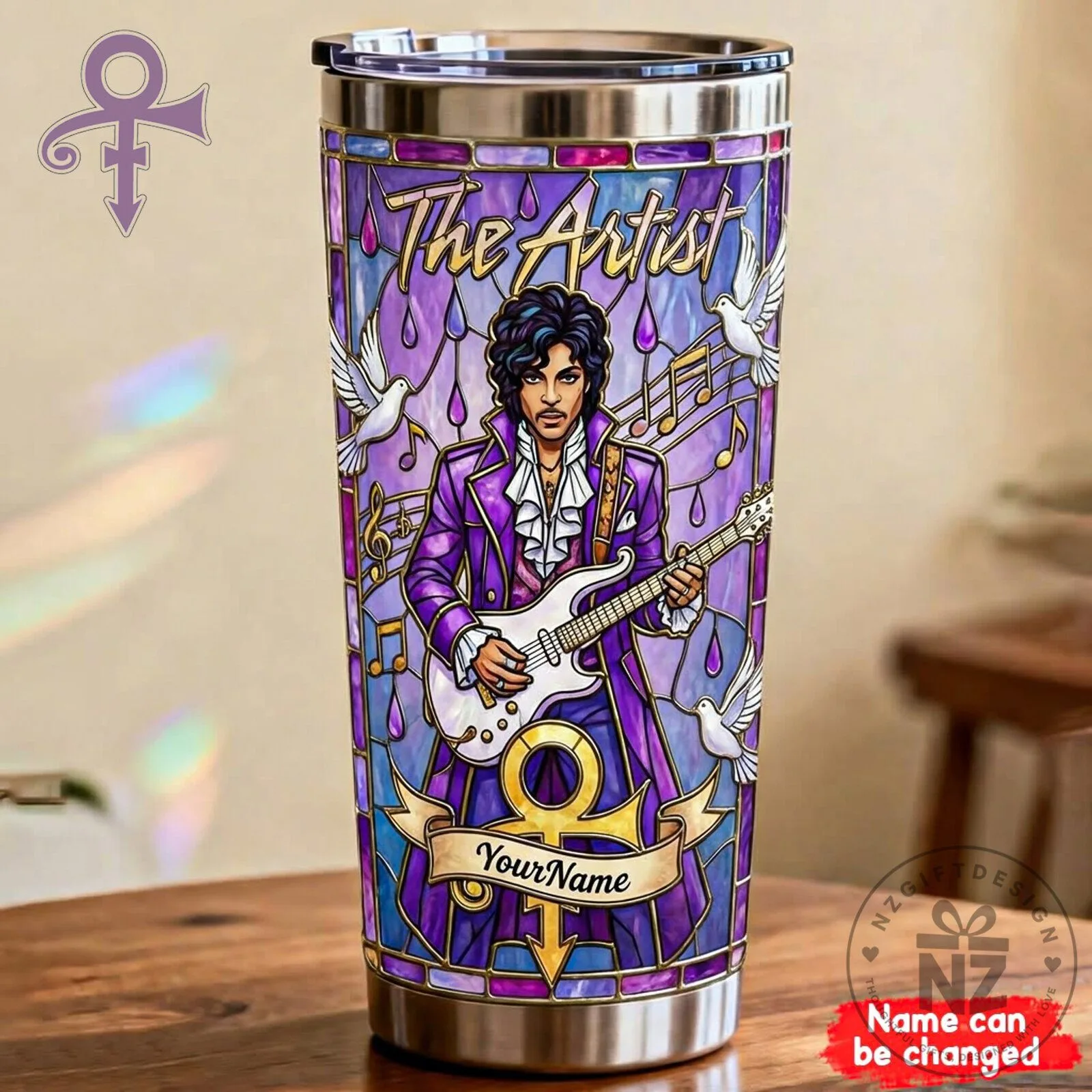 Prince The Artist Stained Glass Style Music Icon Stainless Steel Tumbler