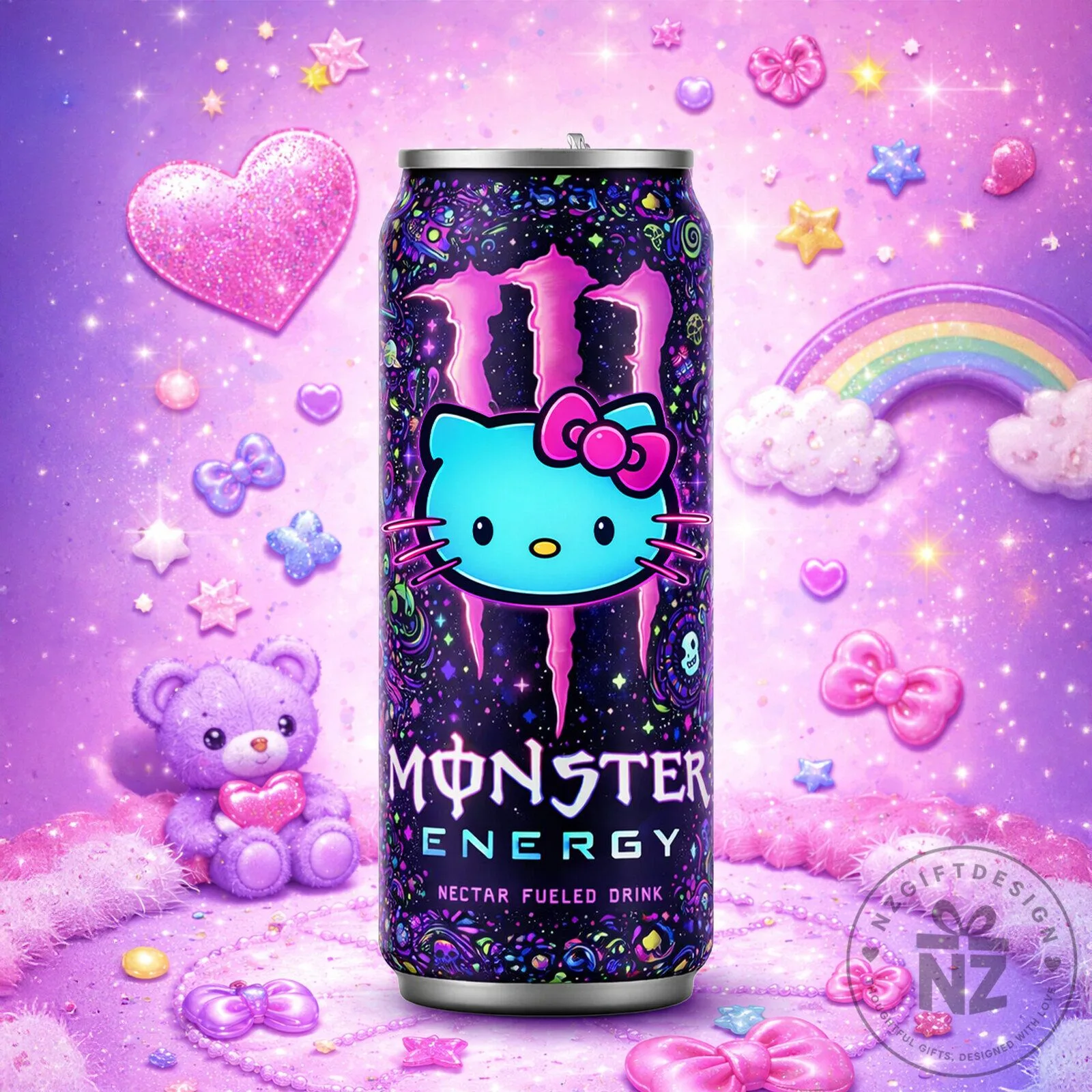 Hello Kitty Monster Energy Nectar Fueled Drink Can Shaped Tumbler