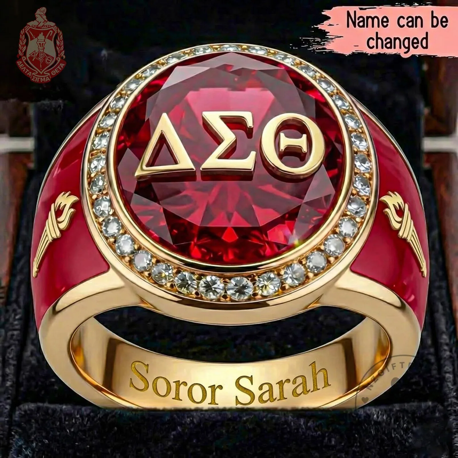 Delta Sigma Theta Sorority Personalized Ruby Red Ring