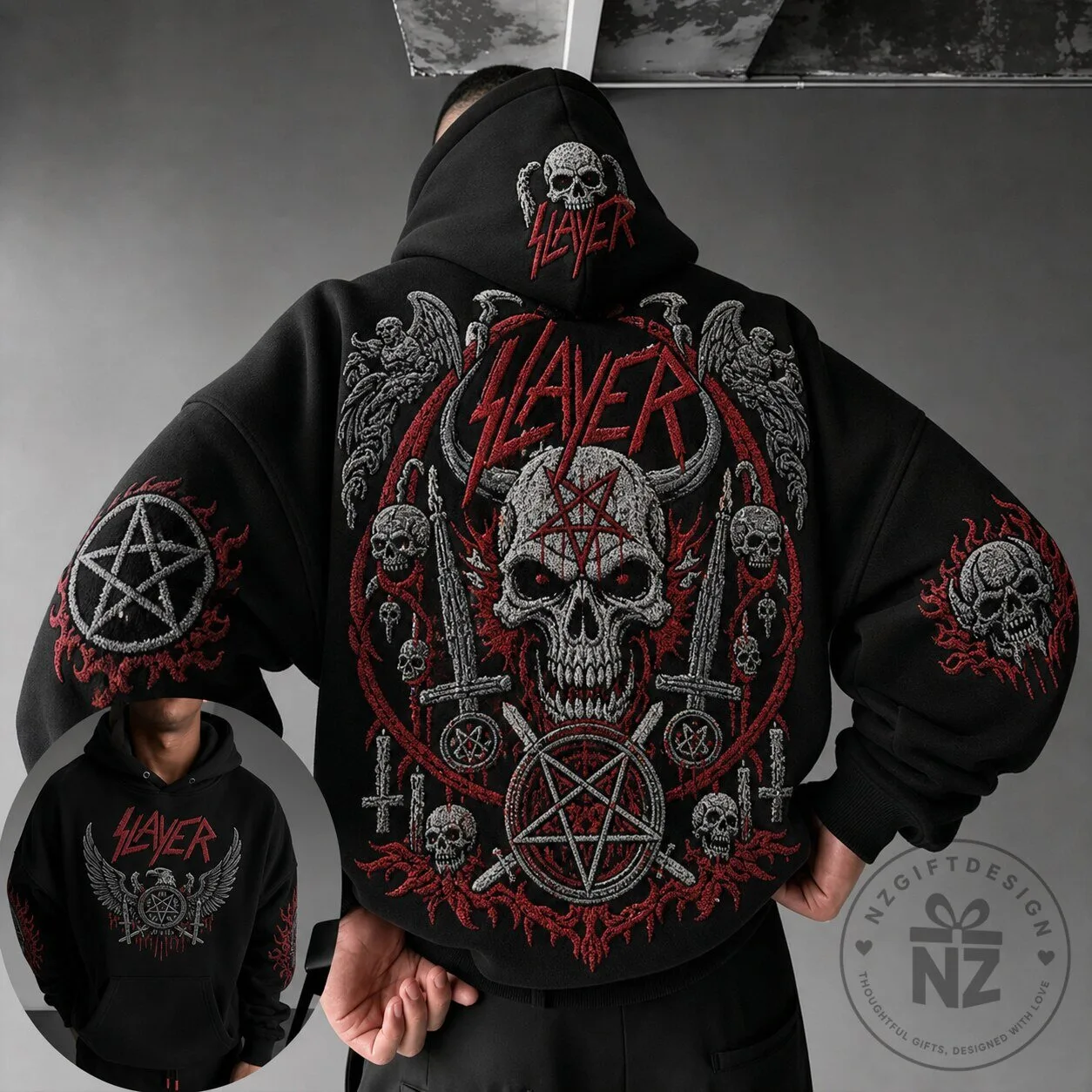 Slayer Heavy Metal Band Skull Pentagram Black Hoodie 2 Slayer Heavy Metal Band Skull Pentagram Black Hoodie