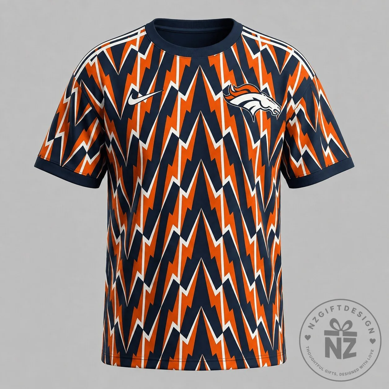 Denver Broncos Lightning Pattern Graphic Design Football Fan T-Shirt