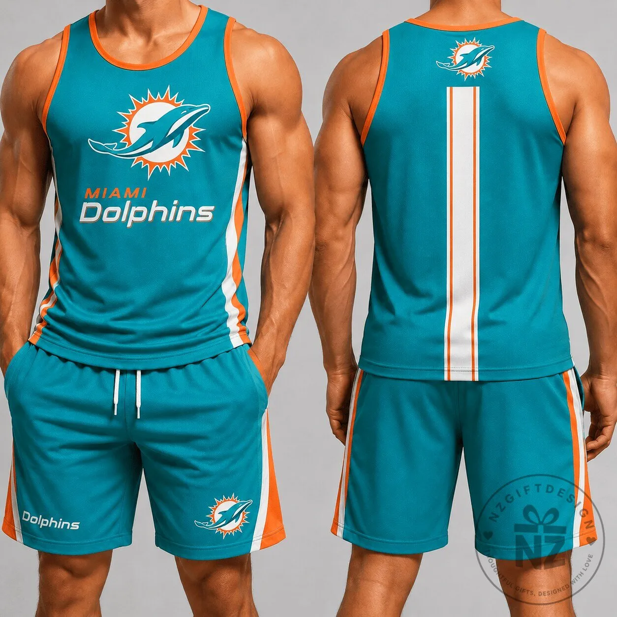 Miami Dolphins Teal and Orange Athletic Stripe Tank Top and Shorts Set