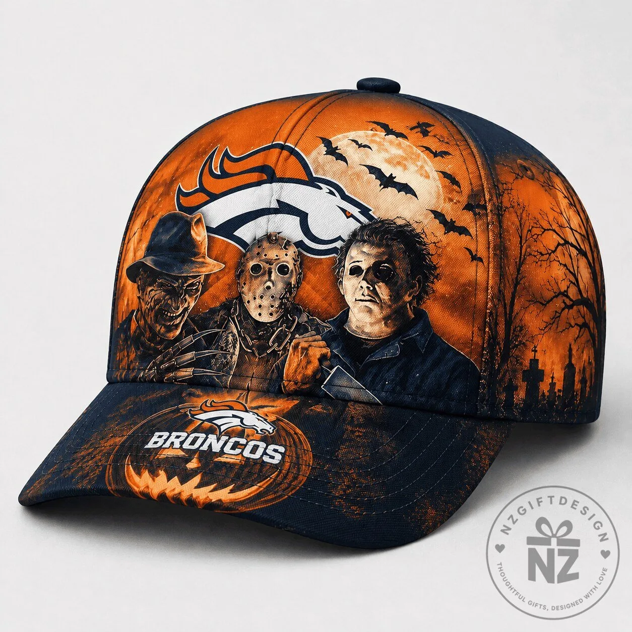 Denver Broncos Halloween Horror Night Freddy Krueger Michael Myers Jason Voorhees Cap Hat