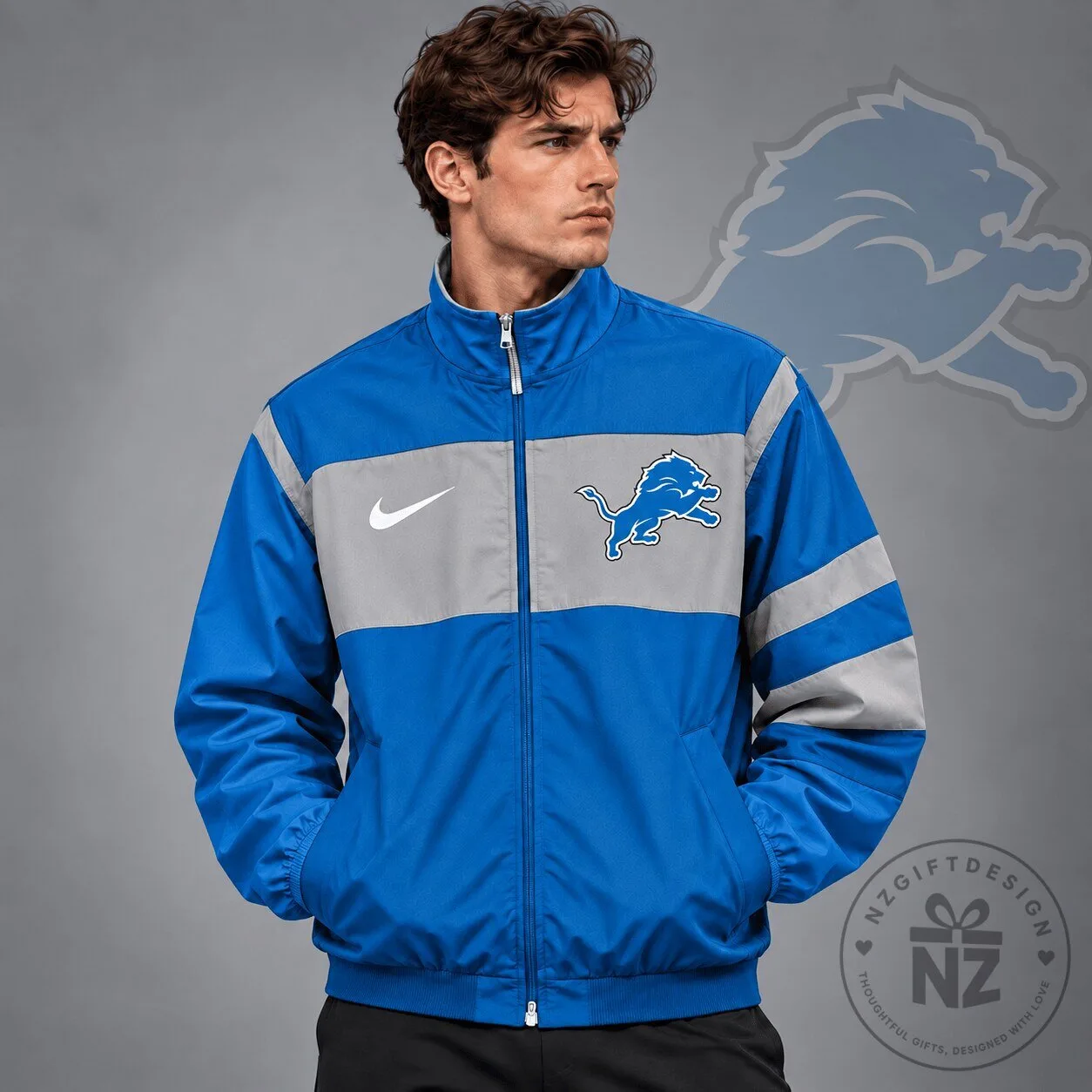 Detroit Lions NFL Team Crest Color Block Full Zip Track Jacket 1 Detroit Lions NFL Team Crest Color Block Full Zip Track Jacket