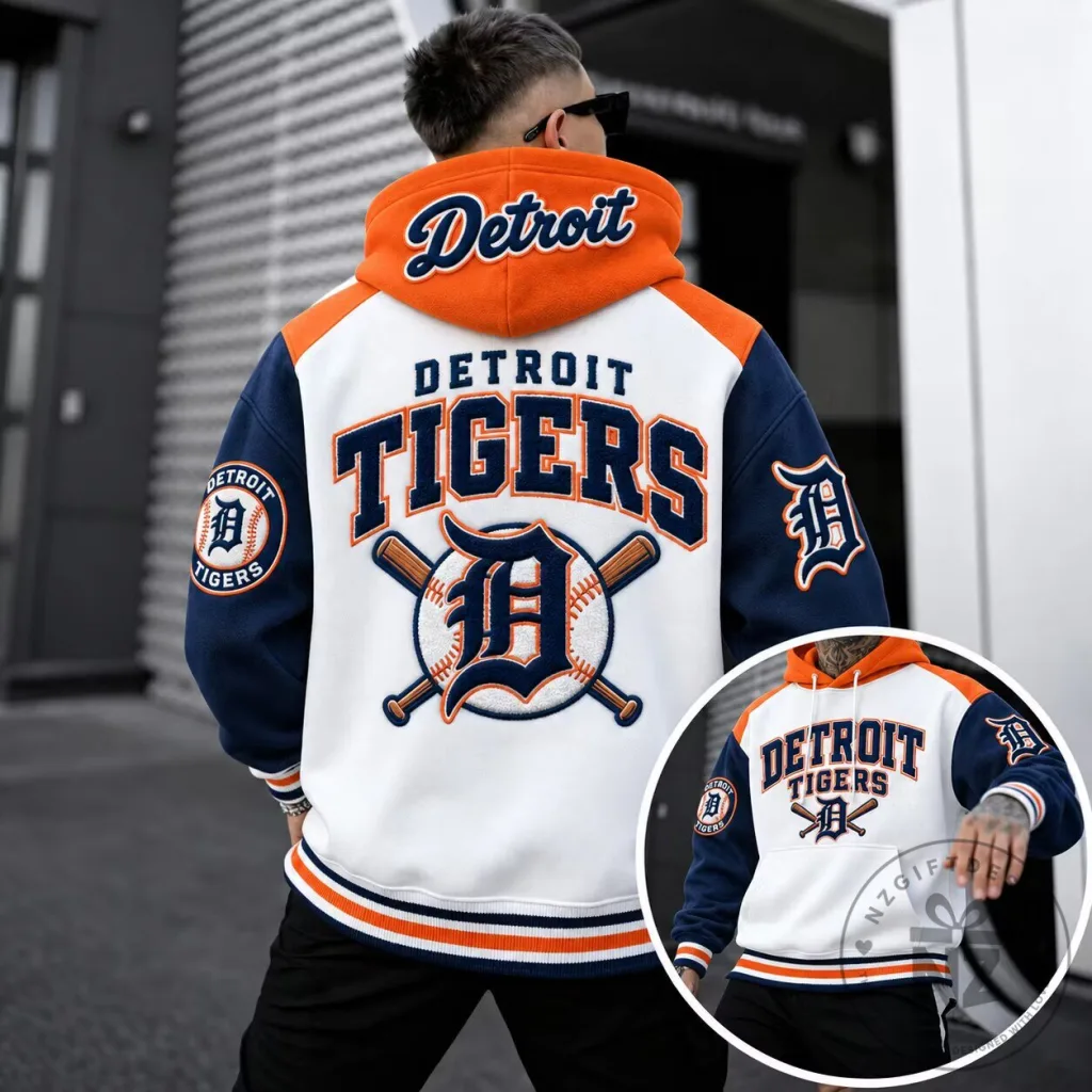 Detroit Tigers Baseball Team Logo White and Blue Pullover Hoodie Detroit Tigers Baseball Team Logo White and Blue Pullover Hoodie