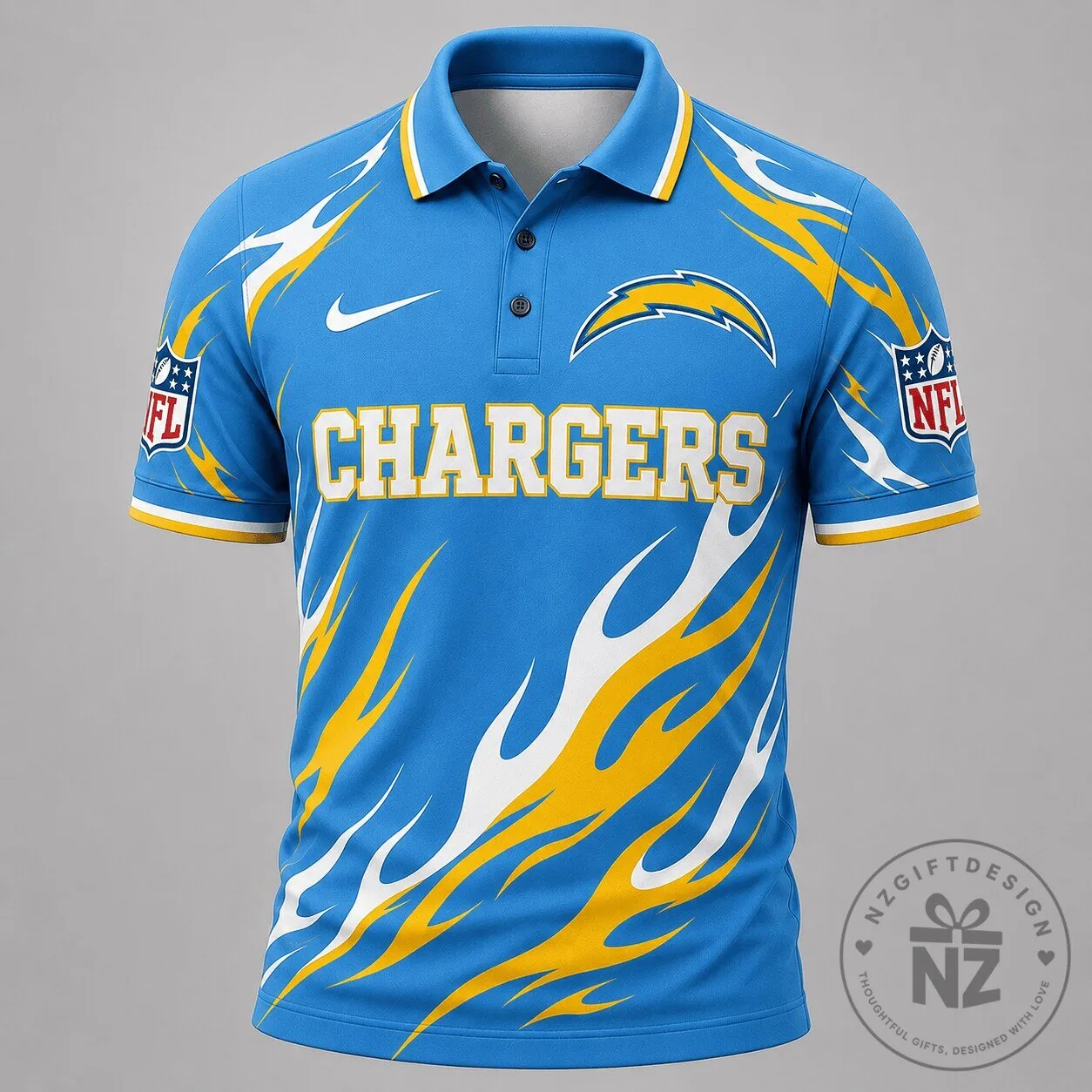Los Angeles Chargers National Football League Flame Pattern Polo Shirt