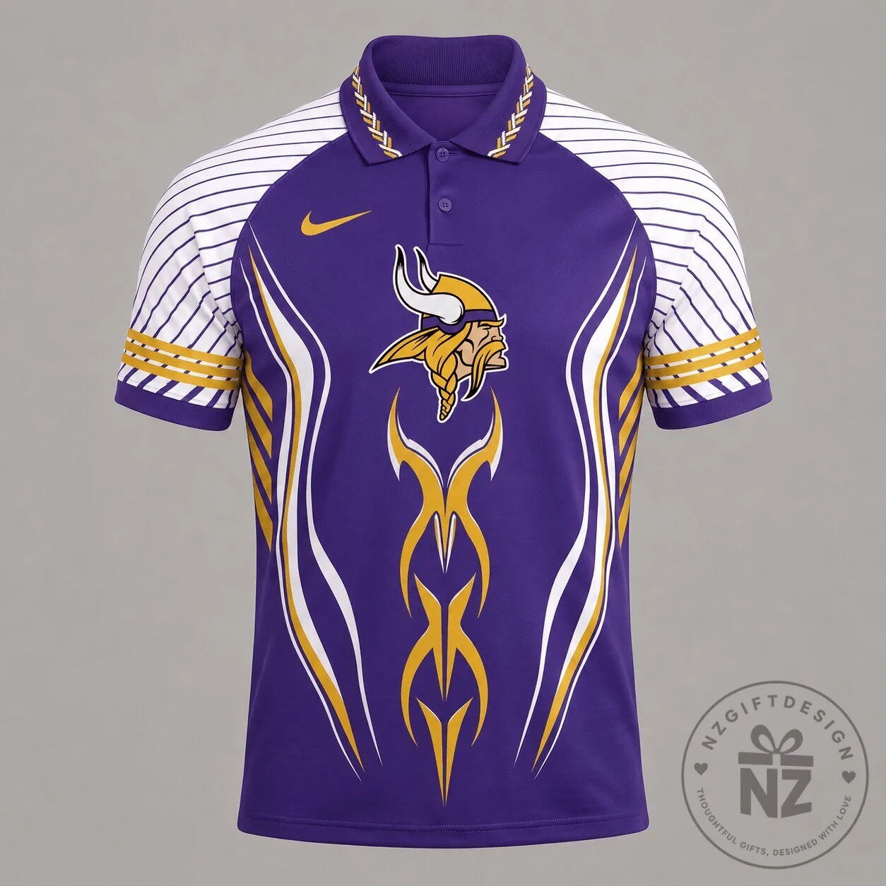 Minnesota Vikings NFL Football Team Flame Stripe Athletic Polo Shirt