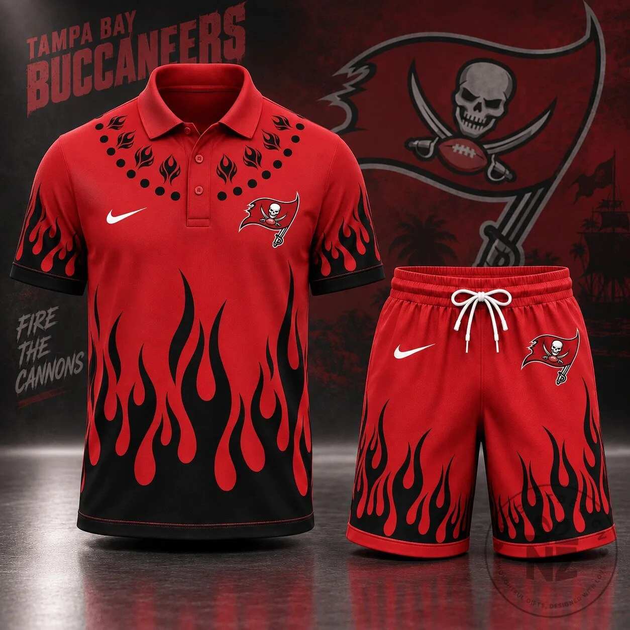 Tampa Bay Buccaneers Fire The Cannons Flame Polo Shirt