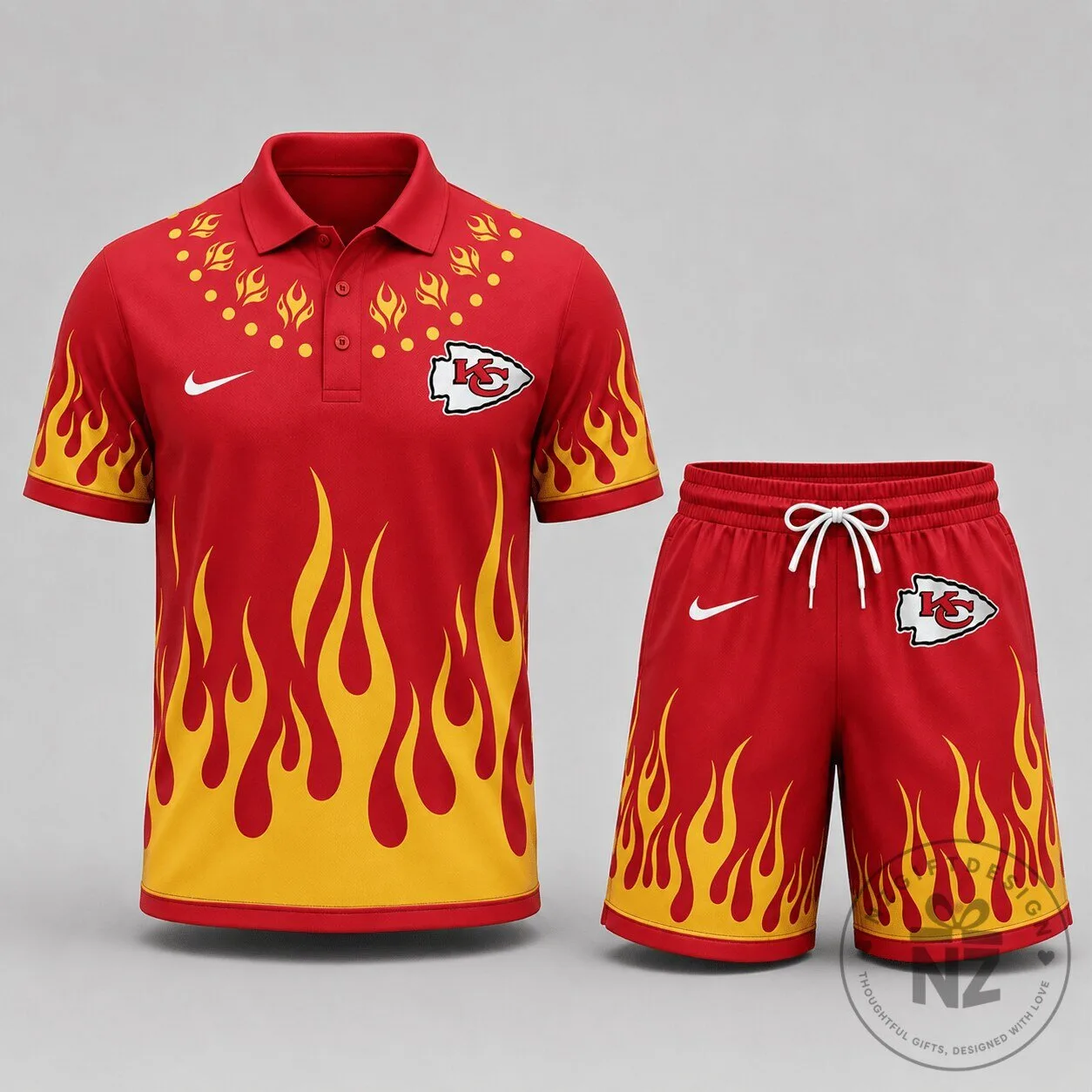 Kansas City Chiefs Flame Performance Polo Shirt and Shorts Set 1 Kansas City Chiefs Flame Performance Polo Shirt and Shorts Set