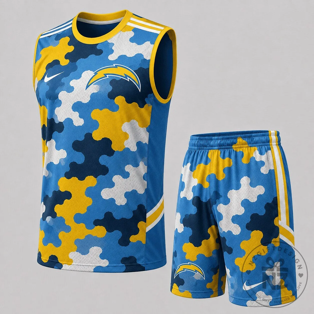 Los Angeles Chargers Camouflage Pattern Sleeveless Basketball Jersey and Shorts Set