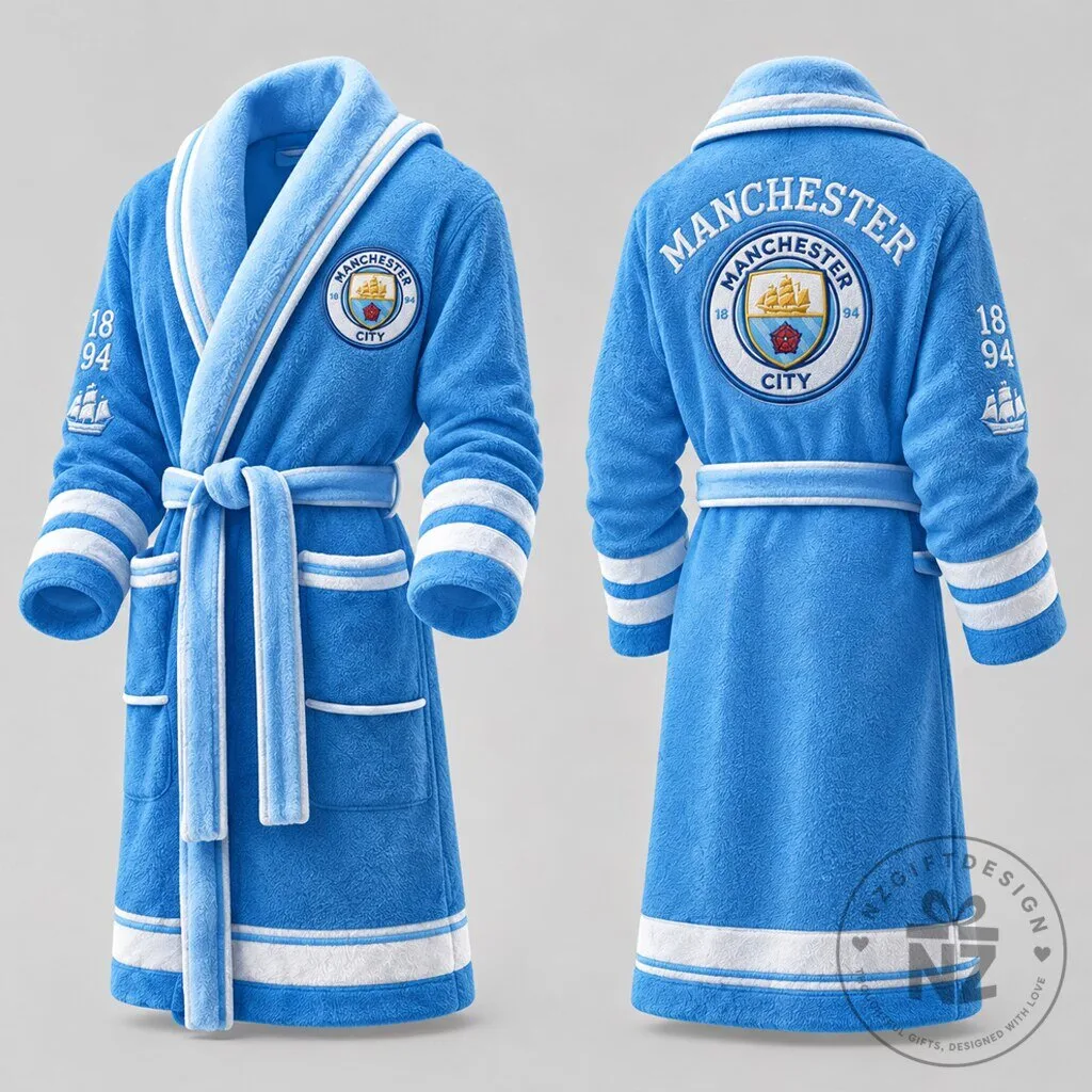 Manchester City Football Club Sky Blue Plush Bathrobe for Adults