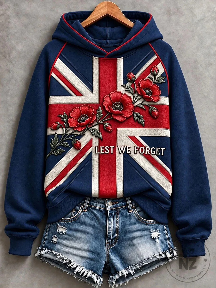 Lest We Forget Poppy Union Jack Flag Remembrance Day Hoodie