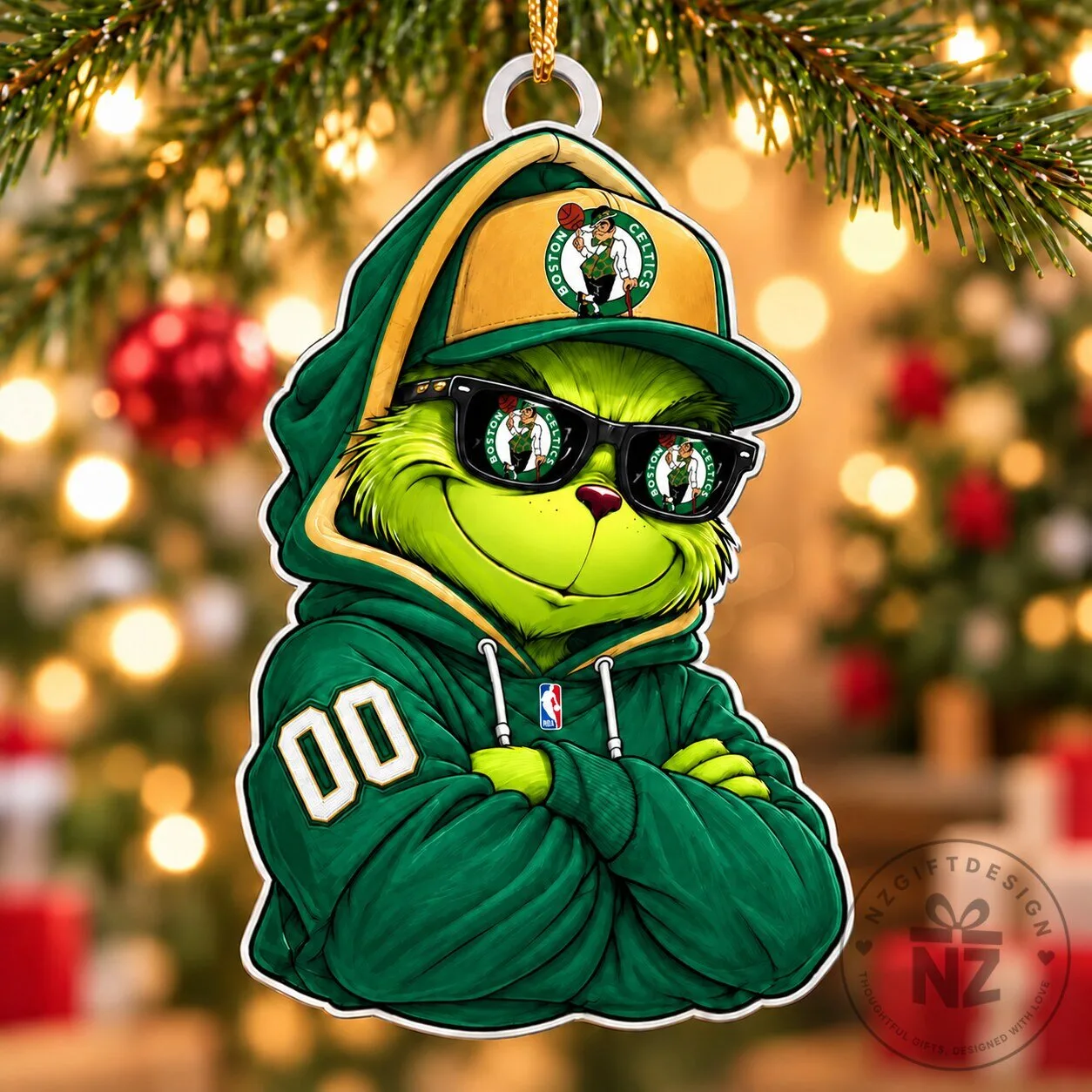 Boston Celtics Grinch Christmas Tree Ornament NBA Basketball Fan Gift