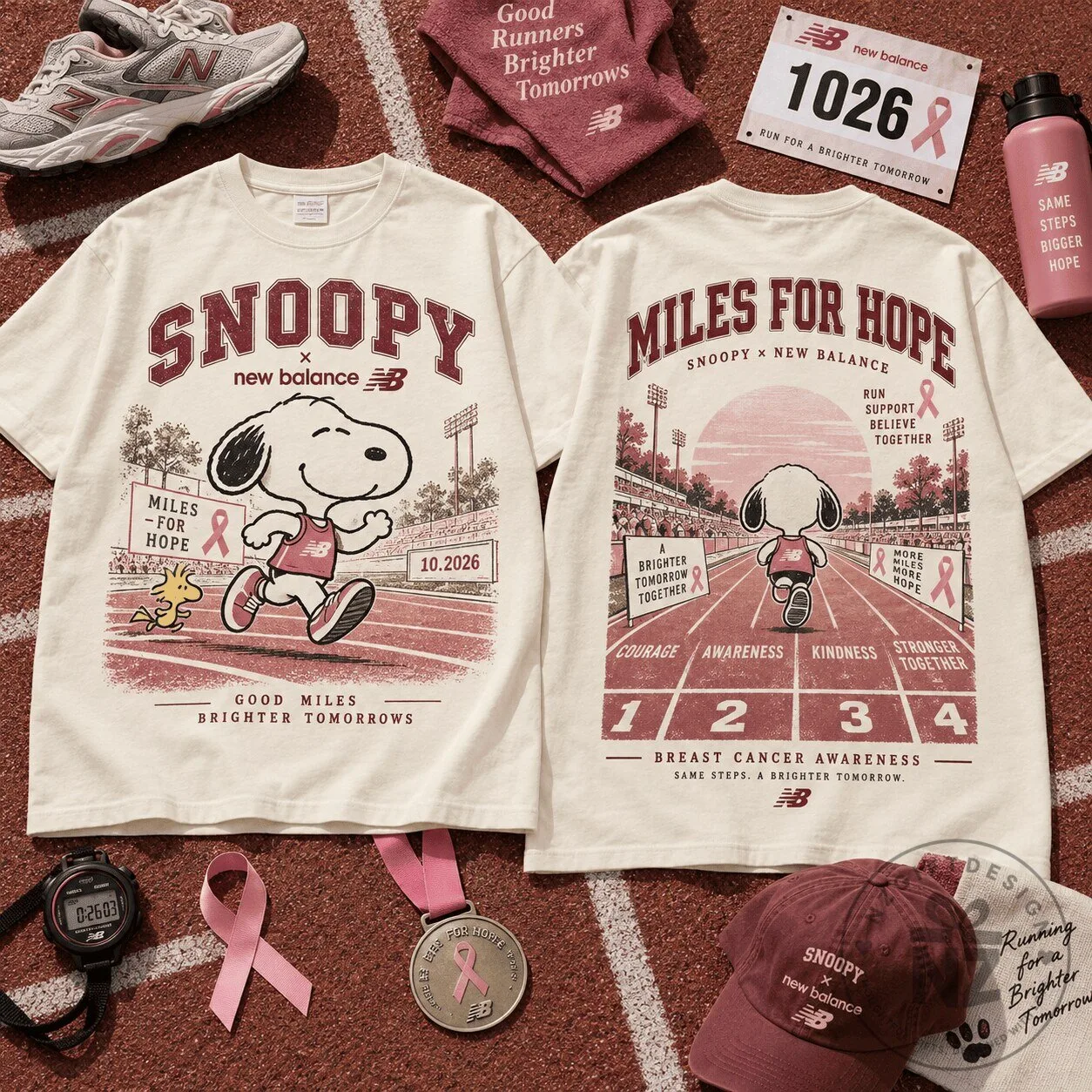 Snoopy New Balance Miles For Hope Breast Cancer Awareness T-Shirt