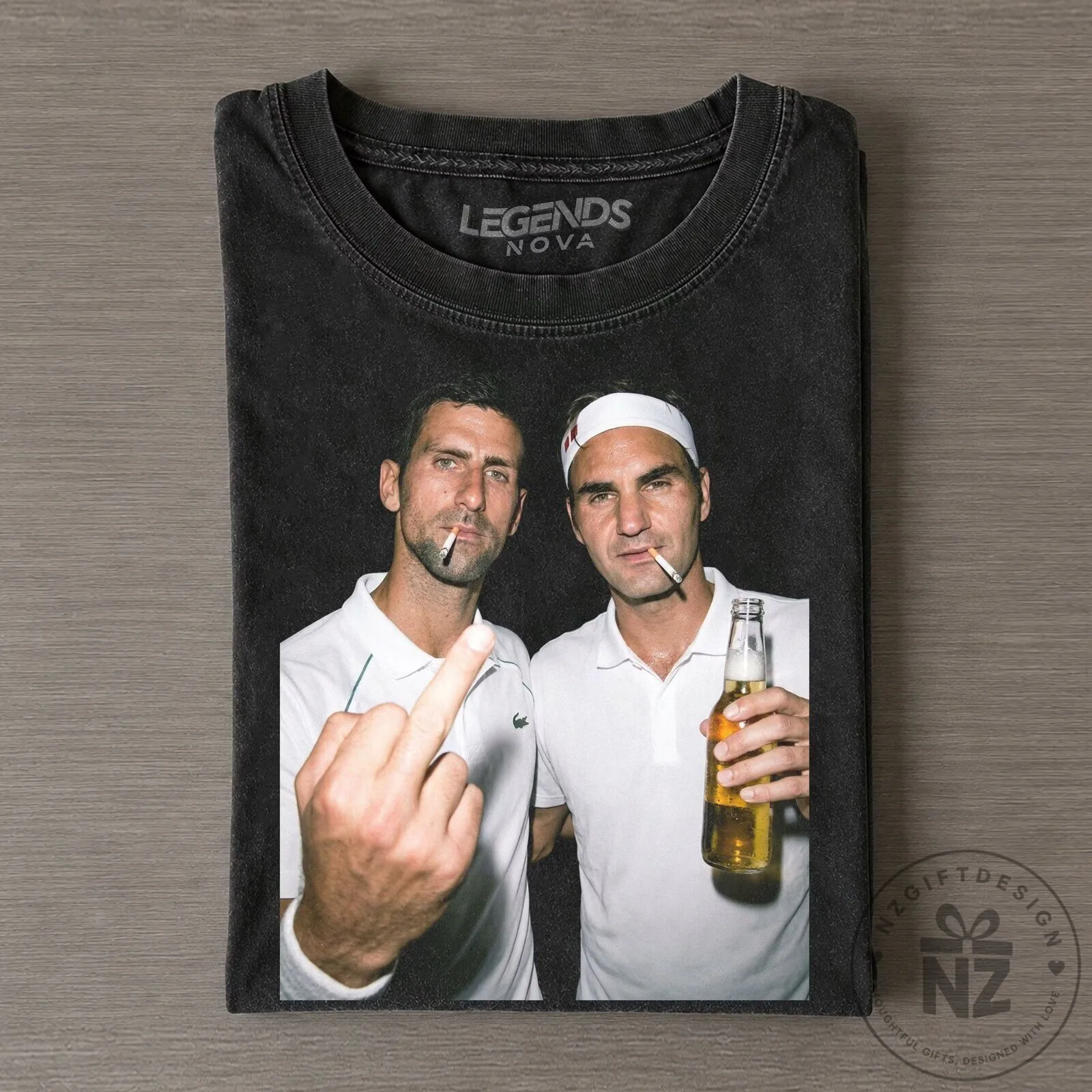 Novak Djokovic and Roger Federer Tennis Legends Vintage Black T-Shirt