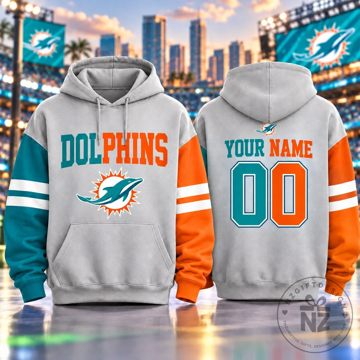 Miami Dolphins NFL Football Team Custom Name And Number Hoodie