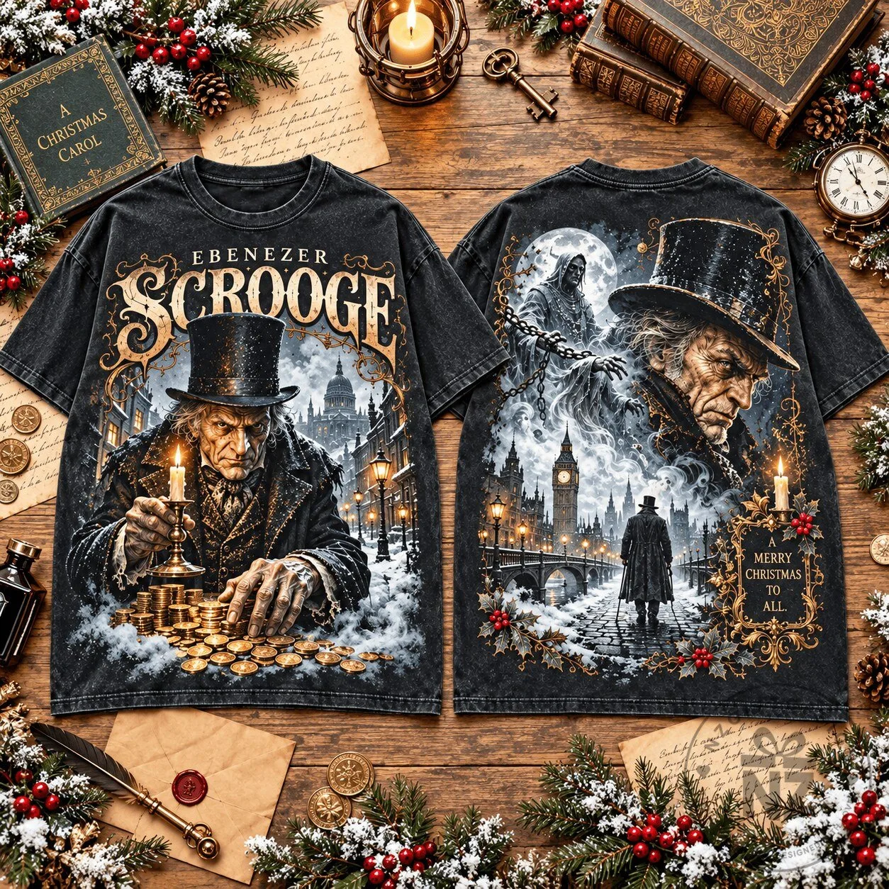 Ebenezer Scrooge Gothic Christmas Carol Winter Holiday T-Shirt