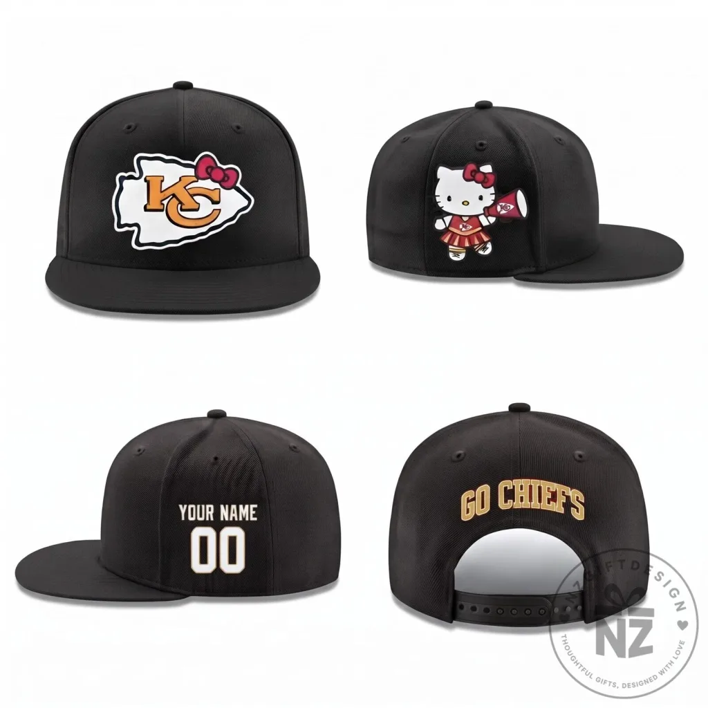 Kansas City Chiefs Hello Kitty Personalized Black Snapback Cap Hat