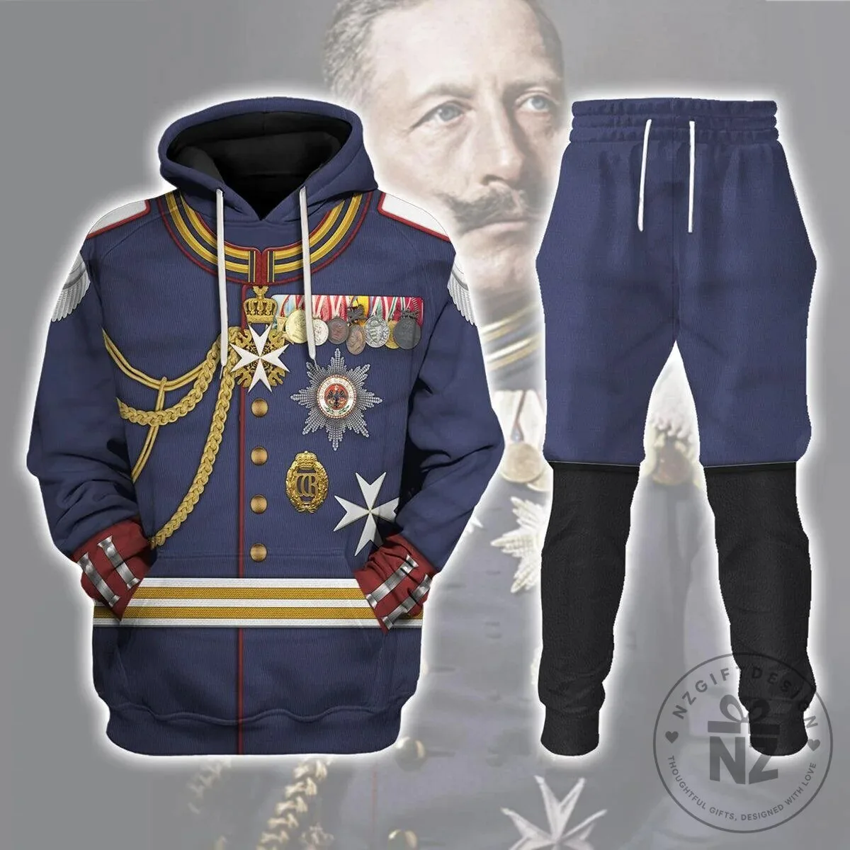 Kaiser Wilhelm II Military Uniform German Emperor Costume Hoodie Sweatshirt