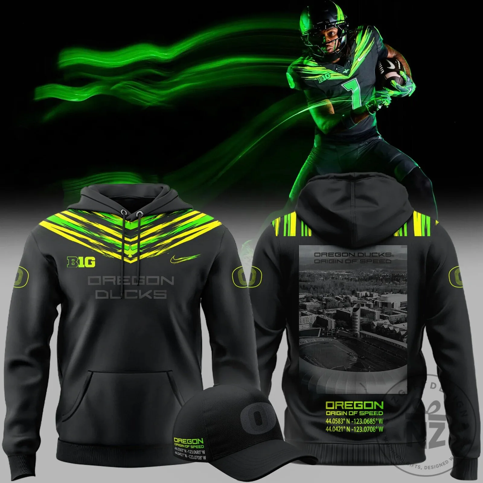 Oregon Ducks Origin of Speed Black and Green Football Hoodie