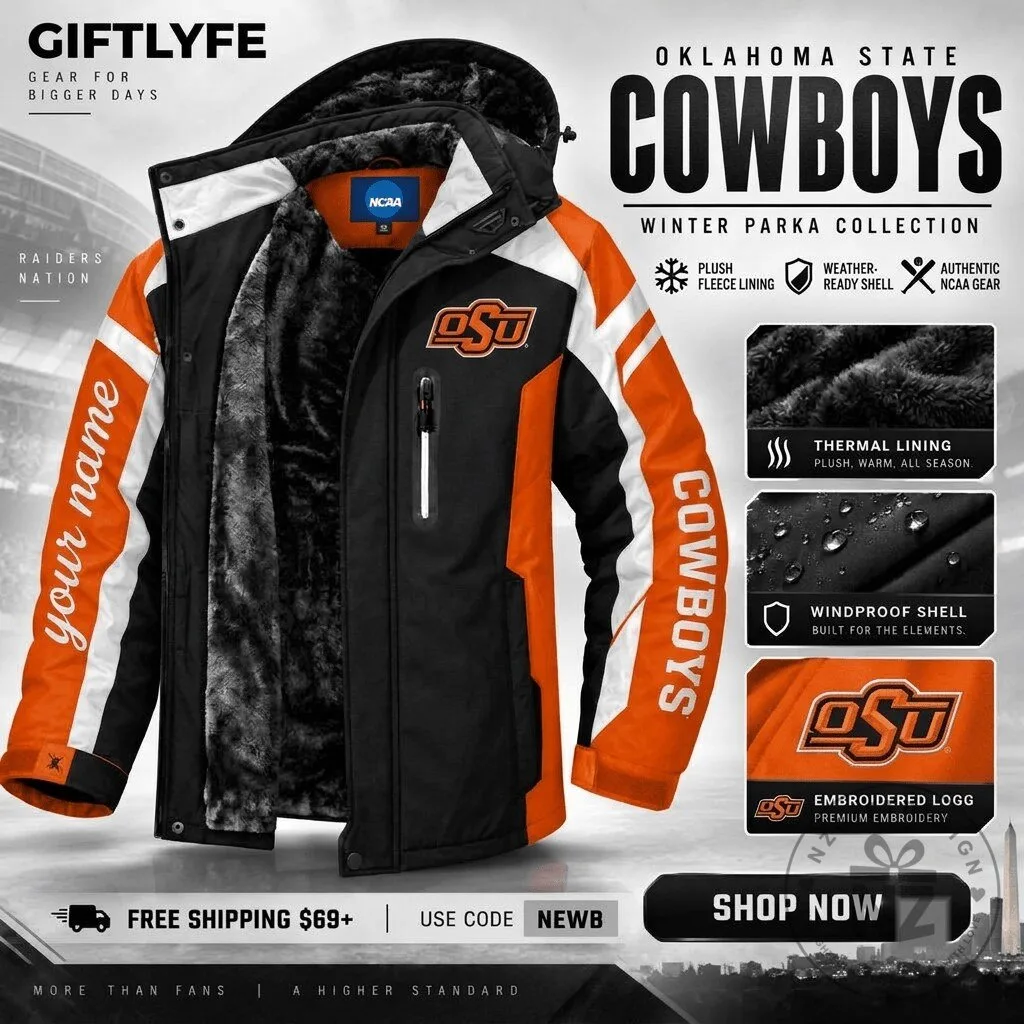 Oklahoma State Cowboys NCAA Embroidered Plush Fleece Lined Winter Parka Jacket