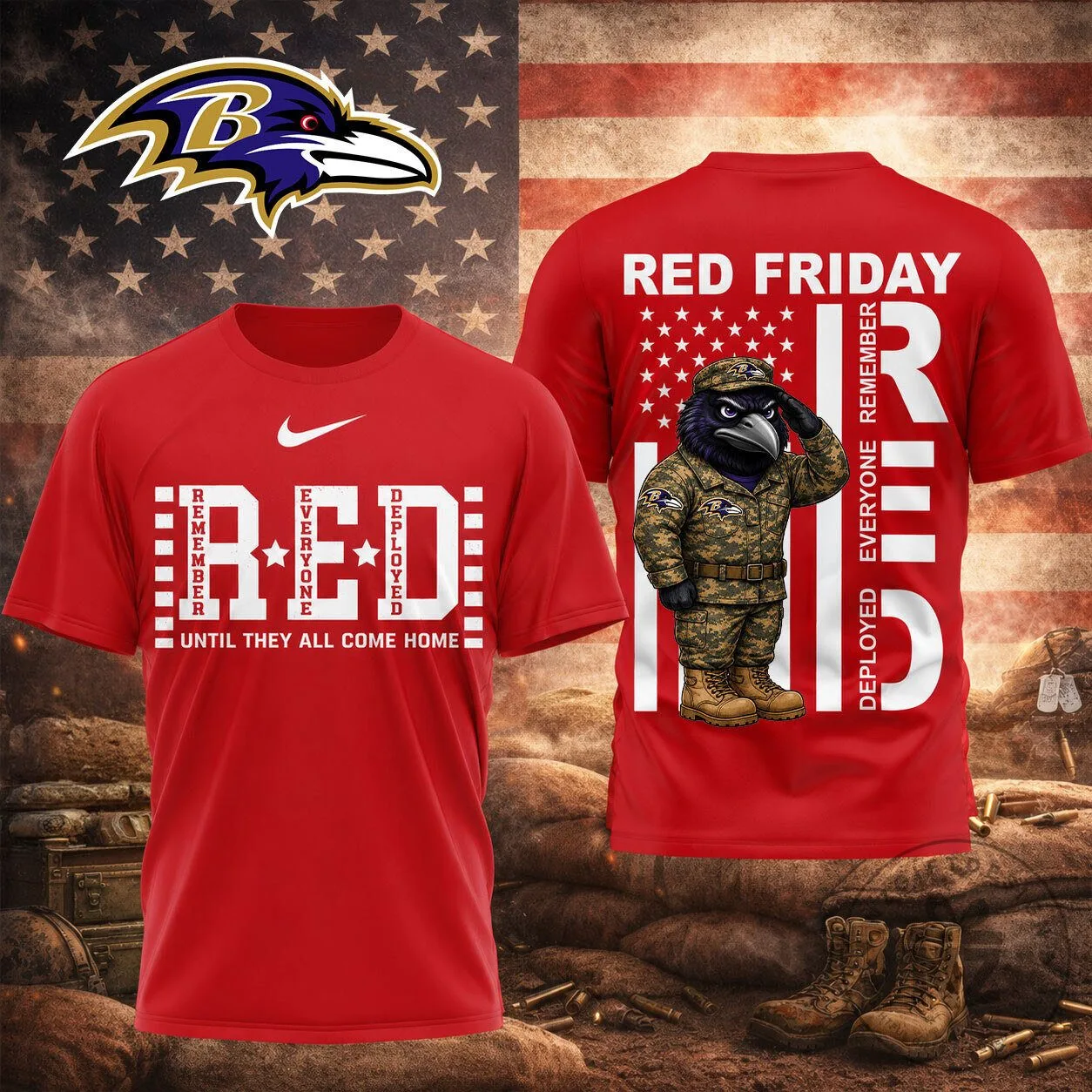 Baltimore Ravens Remember Everyone Deployed Military Tribute T-Shirt for Red Friday