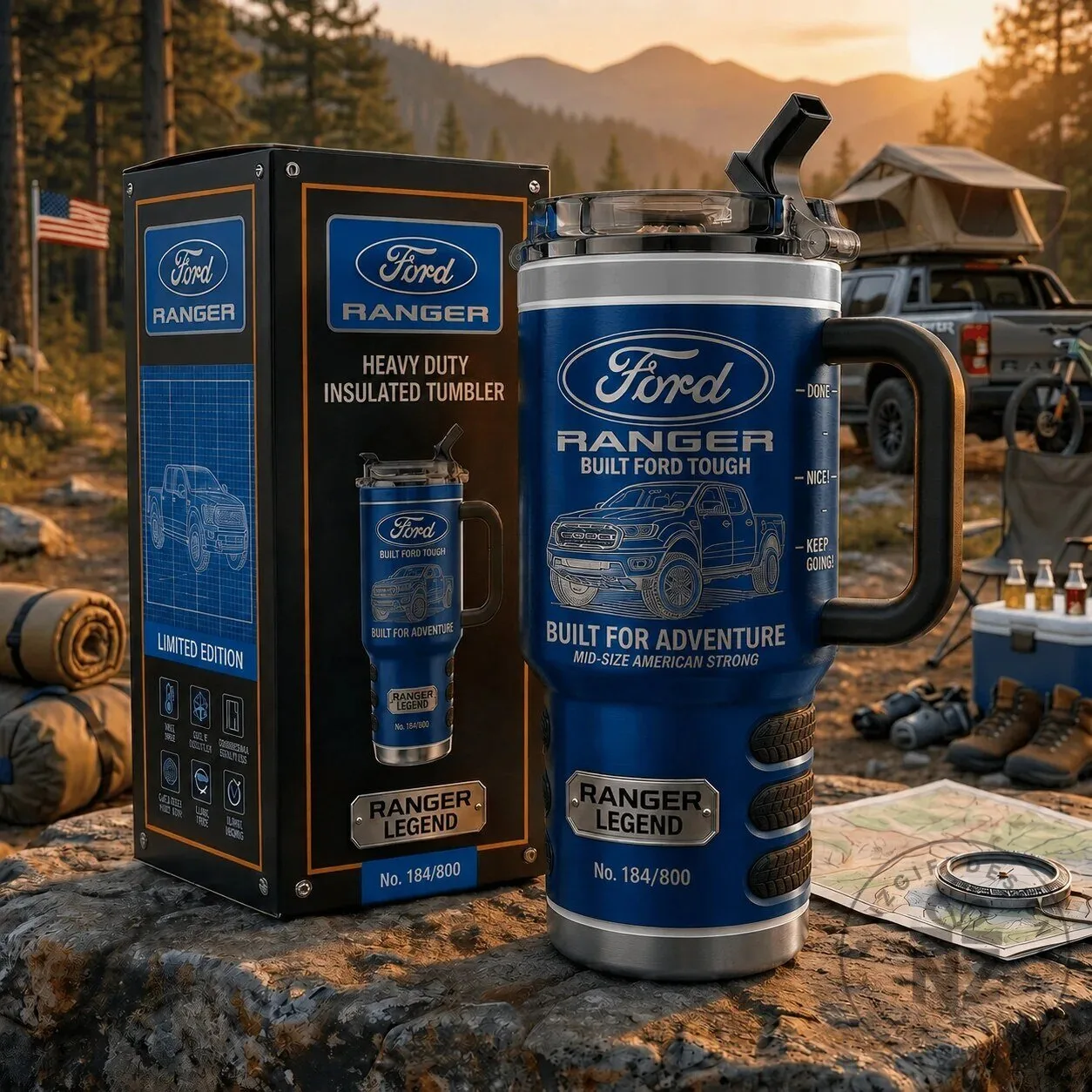 Insulated Tumbler with Handle and Straw - Ford Ranger Built Ford Tough Design