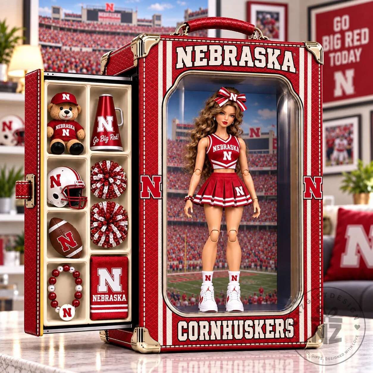 Nebraska Cornhuskers Cheerleader Doll Collectible Figure with Accessories