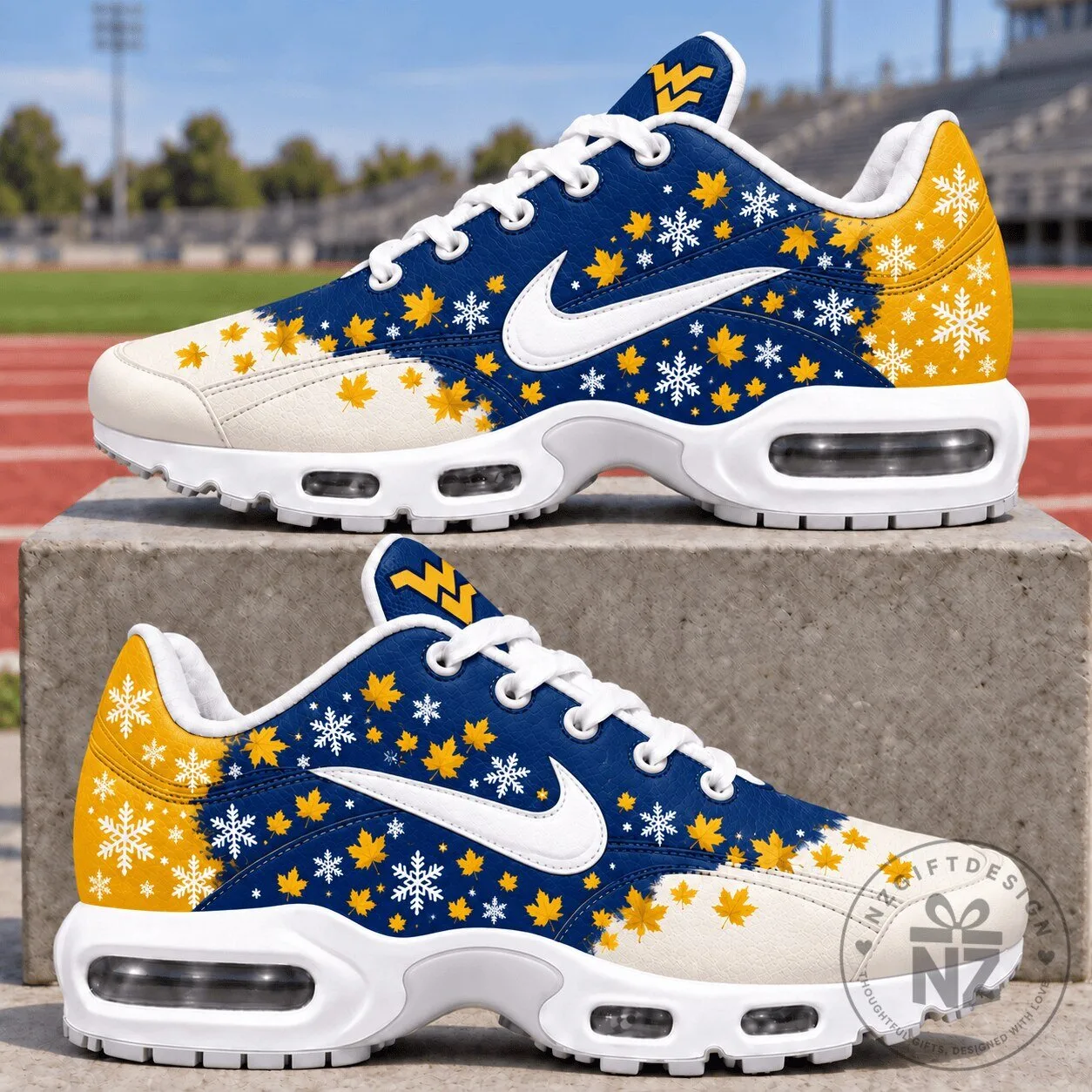 West Virginia Mountaineers Fall Leaves and Snowflakes Sports Shoes