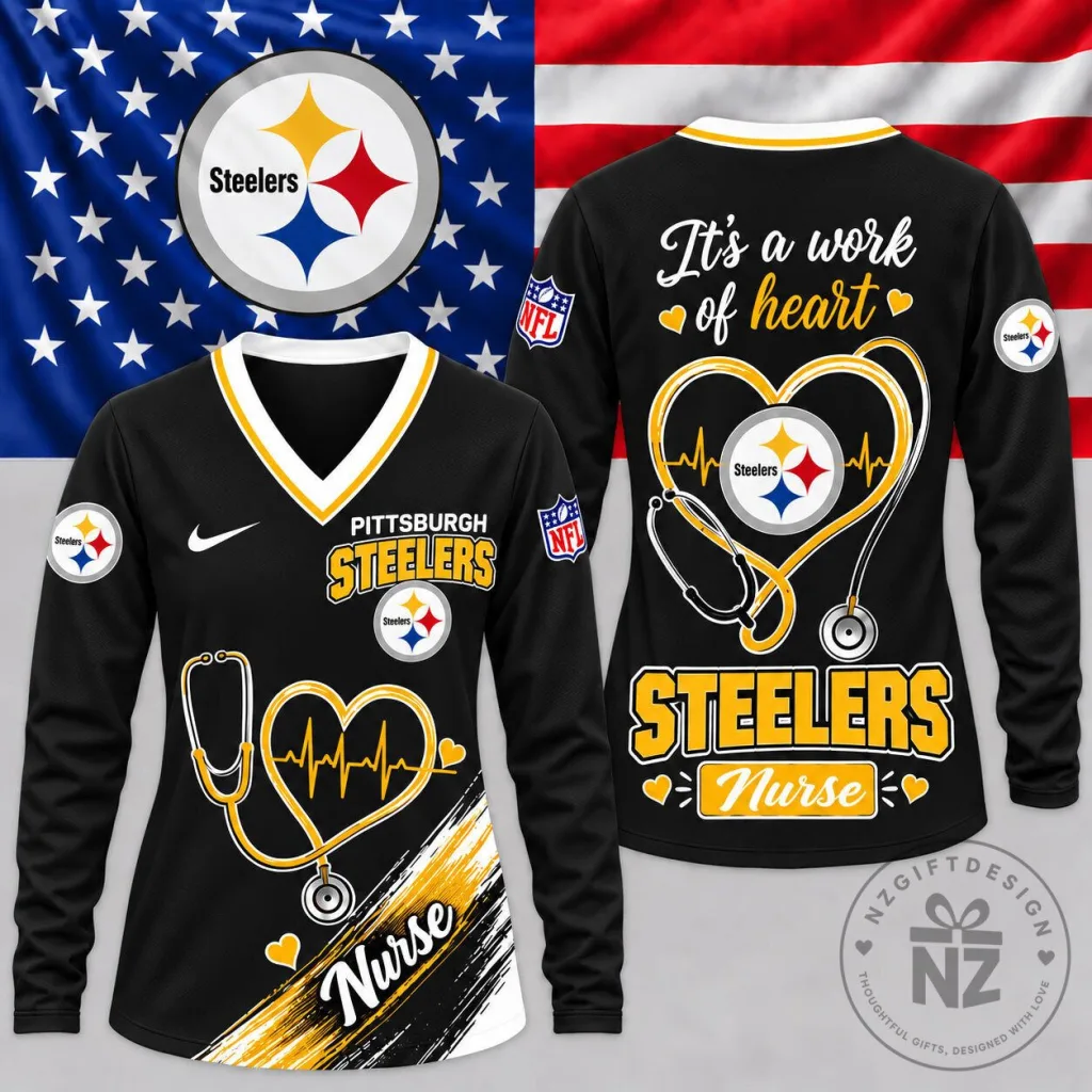 Pittsburgh Steelers Nurse Heartbeat Pride V-Neck Long Sleeve Shirt Pittsburgh Steelers Nurse Heartbeat Pride V-Neck Long Sleeve Shirt