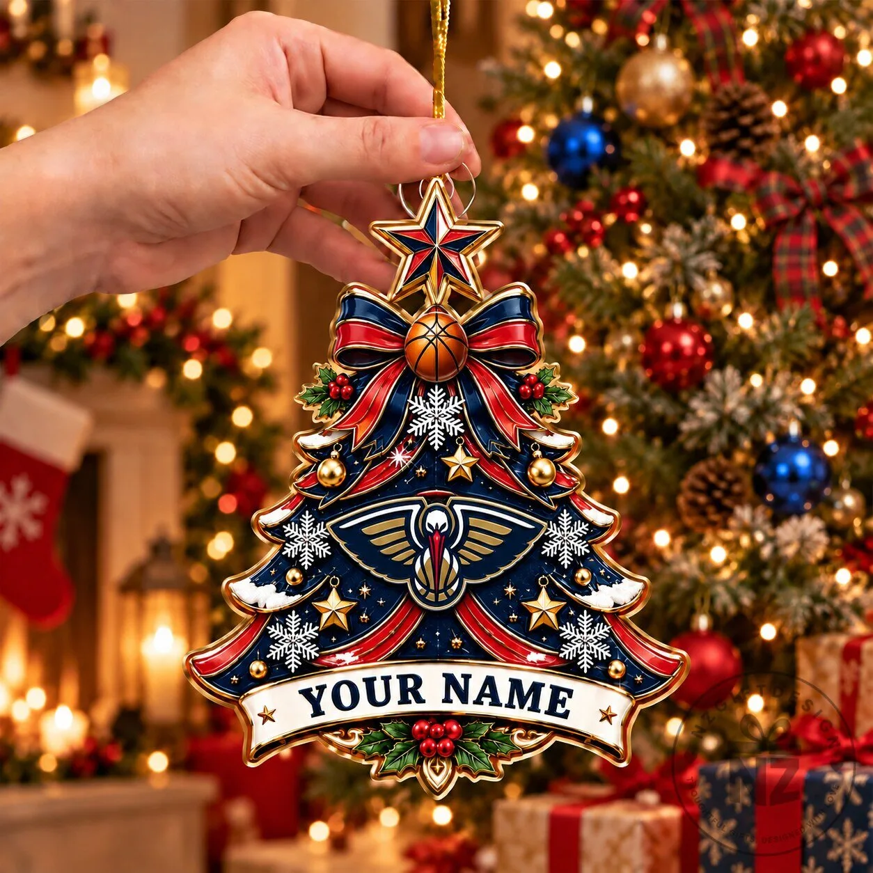 New Orleans Pelicans NBA Basketball Christmas Tree Ornament Custom Name