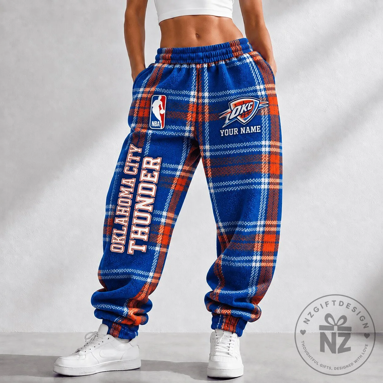 Oklahoma City Thunder NBA Personalized Plaid Jogger Pants for Women