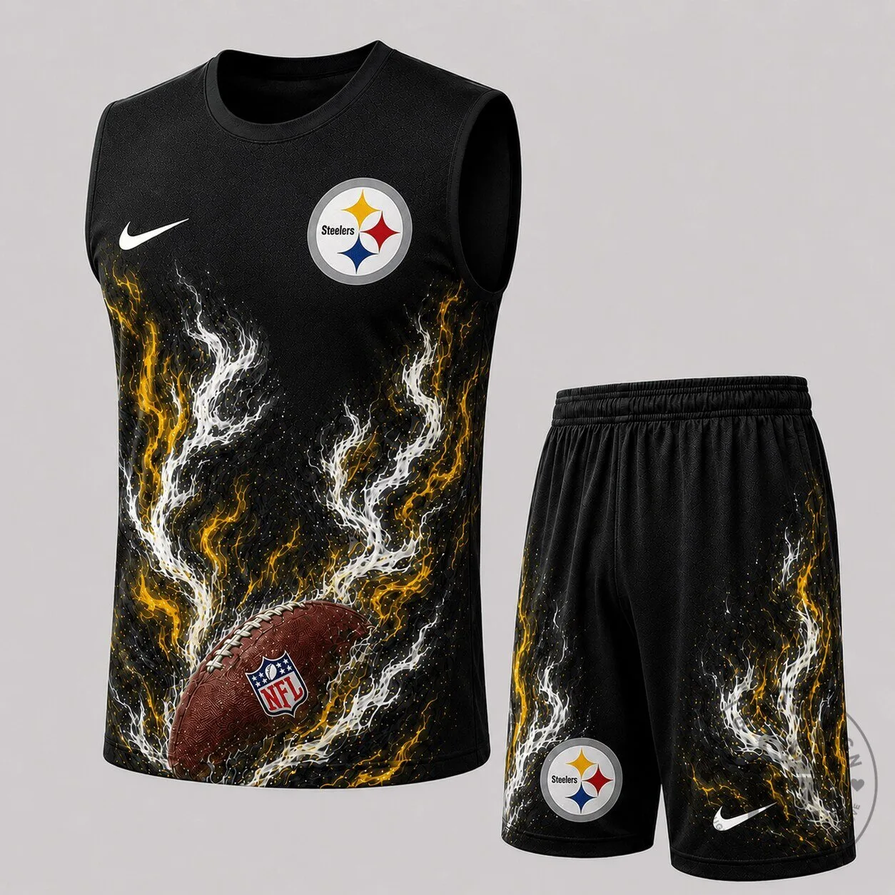 Pittsburgh Football Steelers Flame Tank Top and Shorts Set