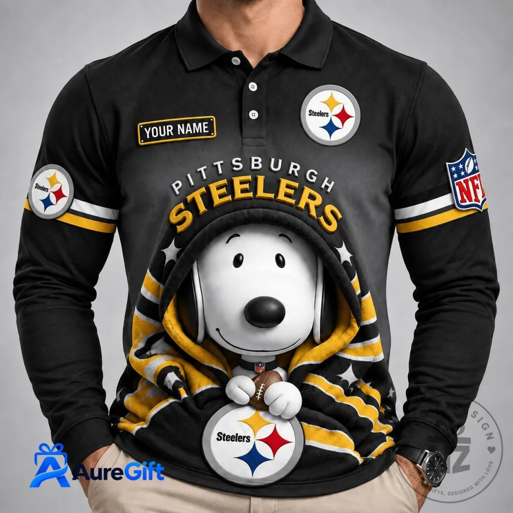 Pittsburgh Steelers Football Snoopy Christmas Long Sleeve Polo Shirt Pittsburgh Steelers Football Snoopy Christmas Long Sleeve Polo Shirt