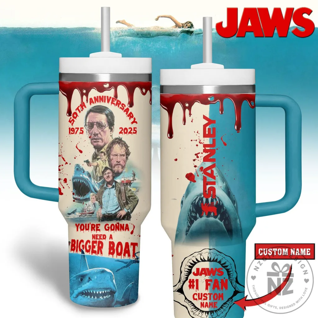 Jaws 50th Anniversary You're Gonna Need a Bigger Boat Movie Poster Tumbler Jaws 50th Anniversary You're Gonna Need a Bigger Boat Movie Poster Tumbler