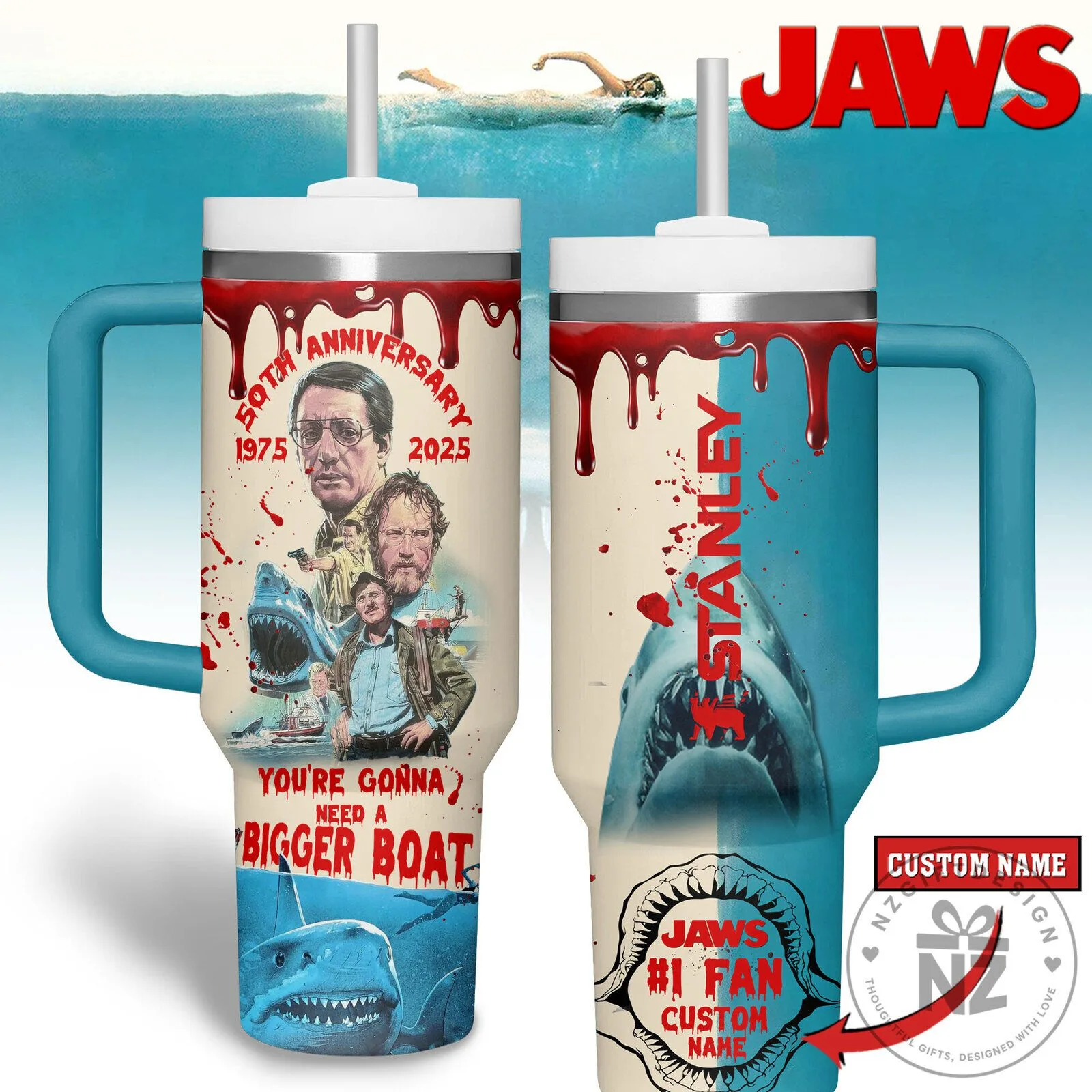 Jaws 50th Anniversary You're Gonna Need a Bigger Boat Movie Poster Tumbler