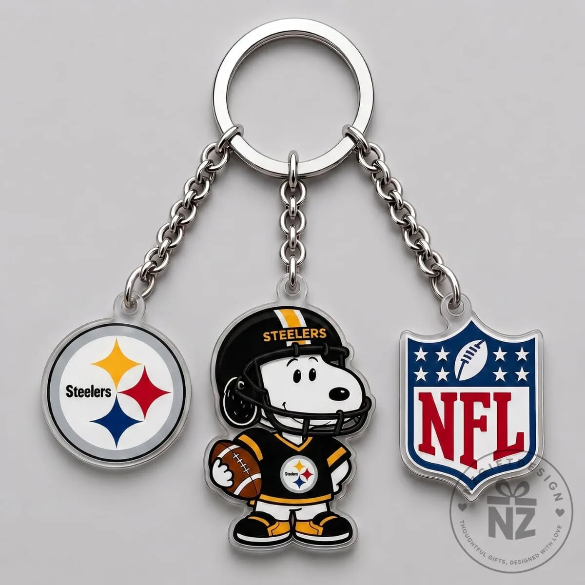 Pittsburgh Steelers Snoopy National Football League Triple Charm Keychain