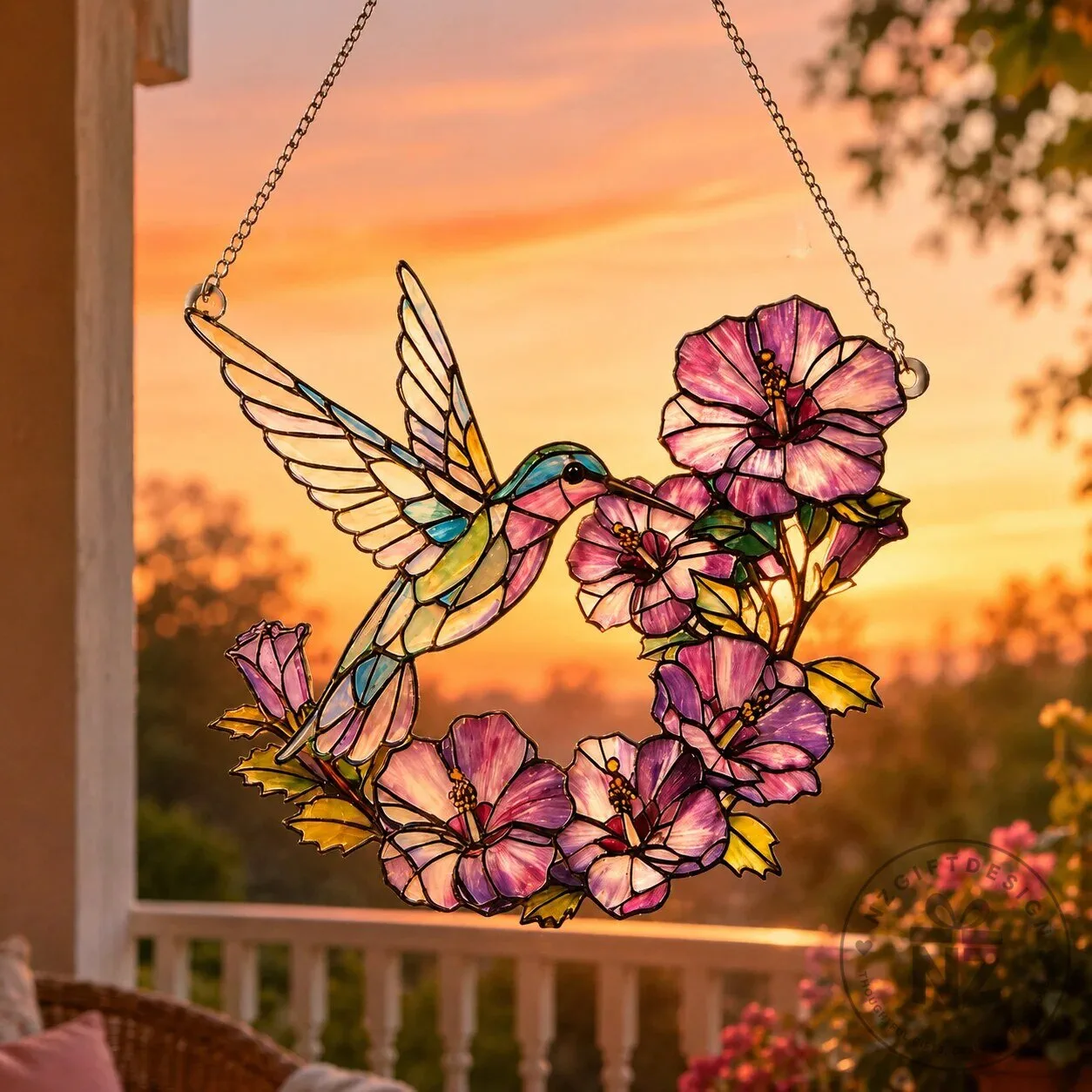 Hummingbird and Hibiscus Flowers Stained Glass Window Suncatcher Decor 14 Hummingbird and Hibiscus Flowers Stained Glass Window Suncatcher Decor