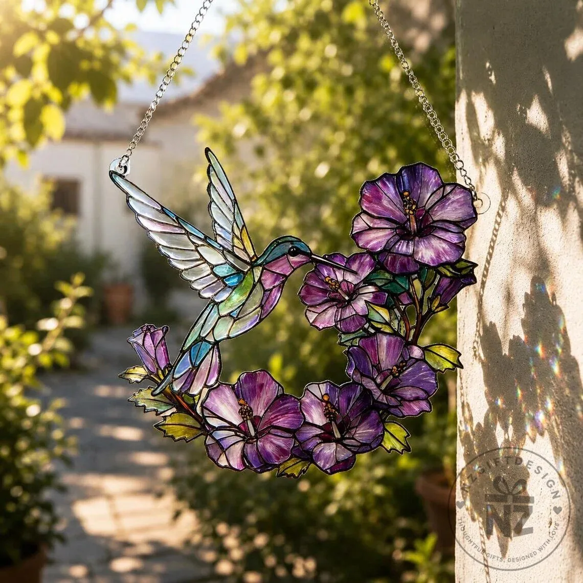 Hummingbird and Hibiscus Flowers Stained Glass Window Suncatcher Decor 15 Hummingbird and Hibiscus Flowers Stained Glass Window Suncatcher Decor