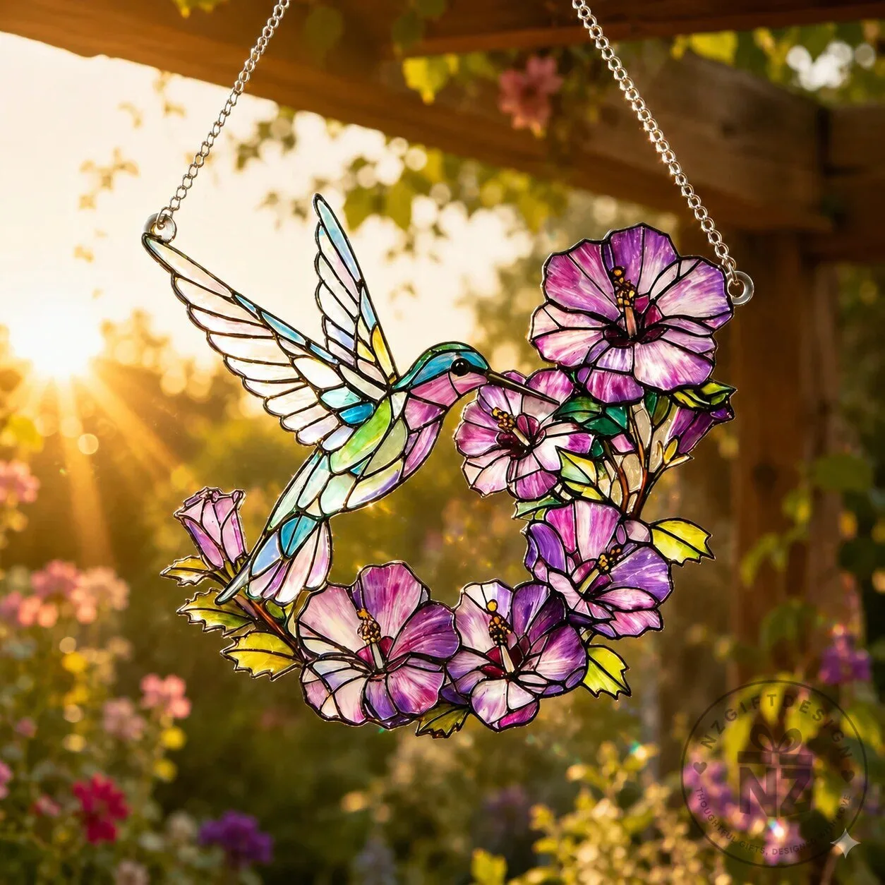 Hummingbird and Hibiscus Flowers Stained Glass Window Suncatcher Decor 16 Hummingbird and Hibiscus Flowers Stained Glass Window Suncatcher Decor