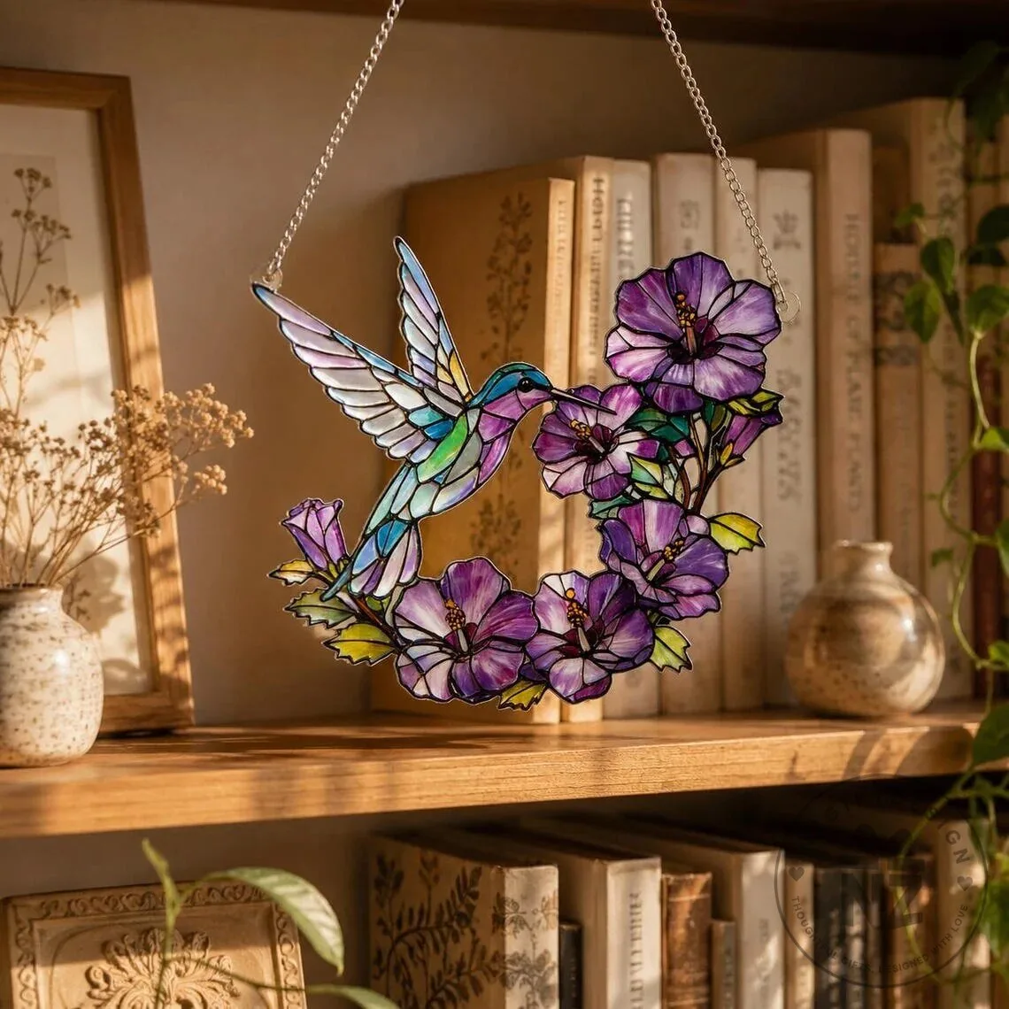 Hummingbird and Hibiscus Flowers Stained Glass Window Suncatcher Decor 18 Hummingbird and Hibiscus Flowers Stained Glass Window Suncatcher Decor