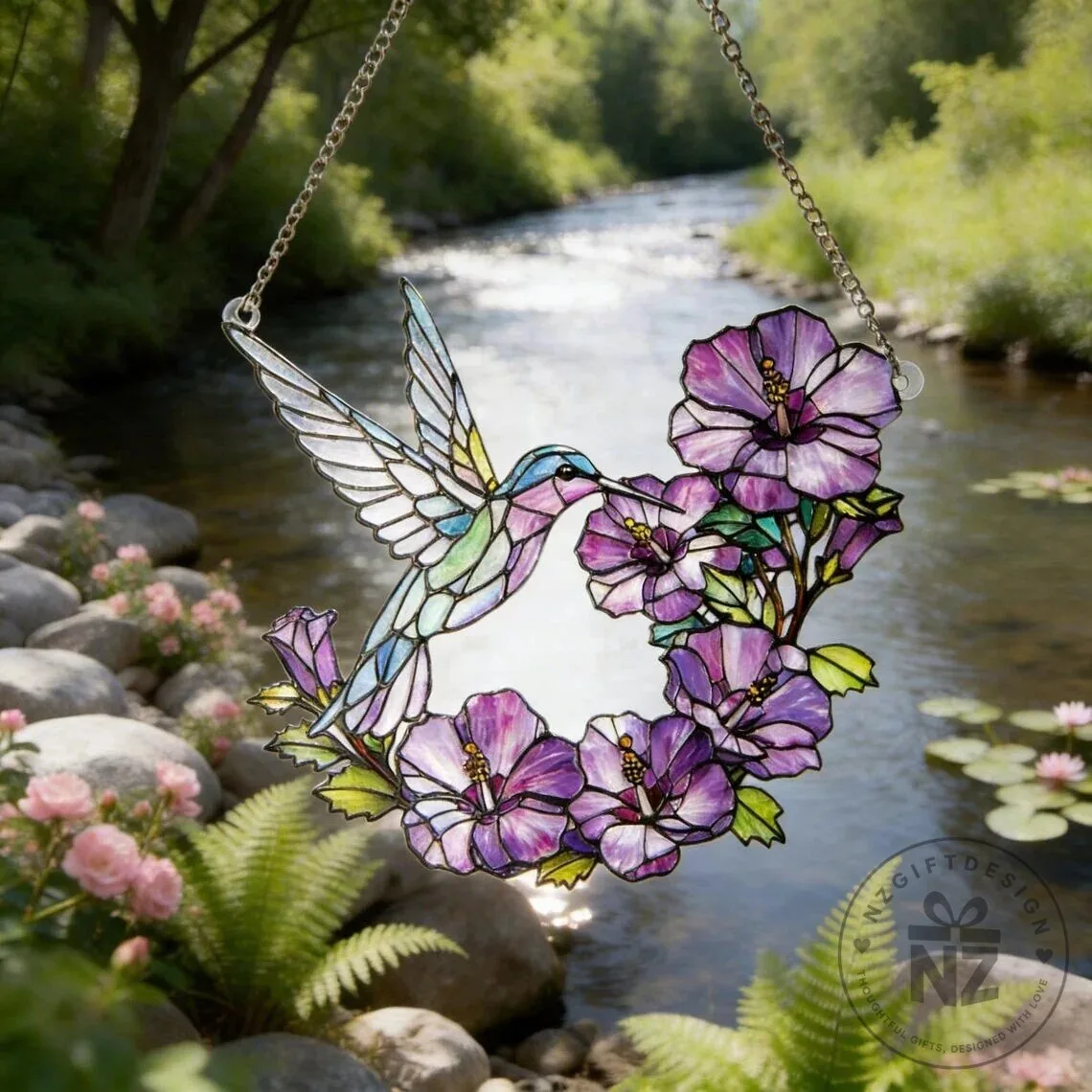 Hummingbird and Hibiscus Flowers Stained Glass Window Suncatcher Decor 19 Hummingbird and Hibiscus Flowers Stained Glass Window Suncatcher Decor