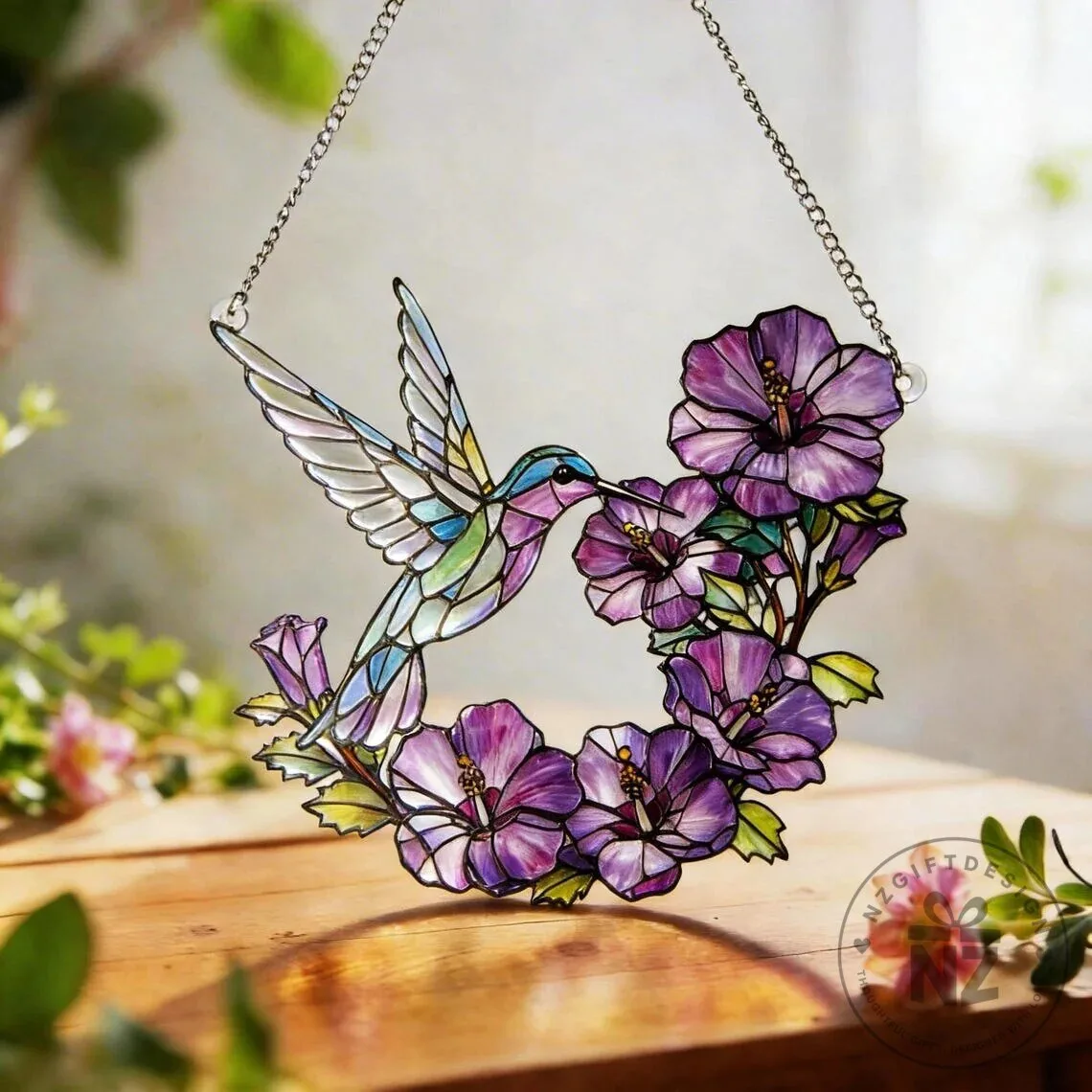 Hummingbird and Hibiscus Flowers Stained Glass Window Suncatcher Decor 20 Hummingbird and Hibiscus Flowers Stained Glass Window Suncatcher Decor