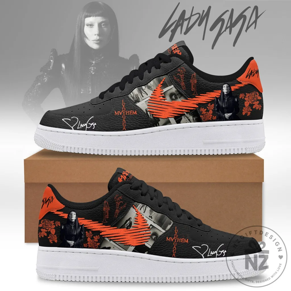 Lady Gaga The Fame Monster Album Art Design Black and Orange Sneakers