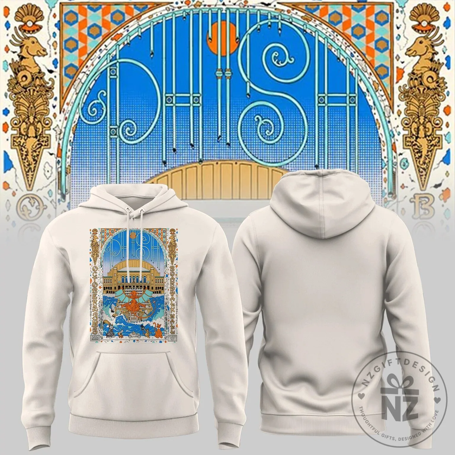 Phish Atlantic City 2026 Boardwalk Hall Concert Tour White Hoodie