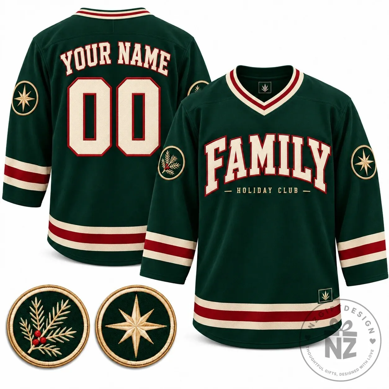 Family Holiday Club Custom Name and Number Green Hockey Jersey