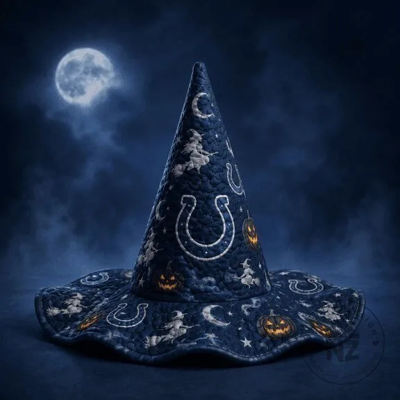 Indianapolis Colts Halloween Witch Hat with Pumpkins and Moon Design 2 Indianapolis Colts Halloween Witch Hat with Pumpkins and Moon Design