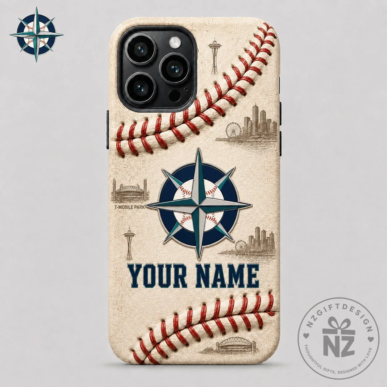 Seattle Mariners Baseball Stitches Personalized Phone Case for iPhone 15 Pro Max