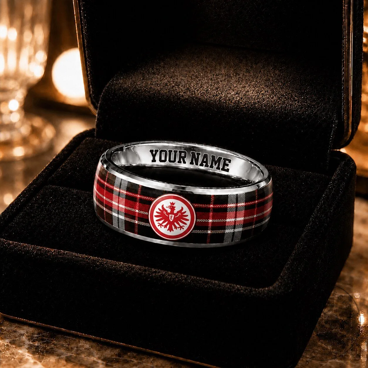 Eintracht Frankfurt Bundesliga Plaid Pattern Custom Name Ring